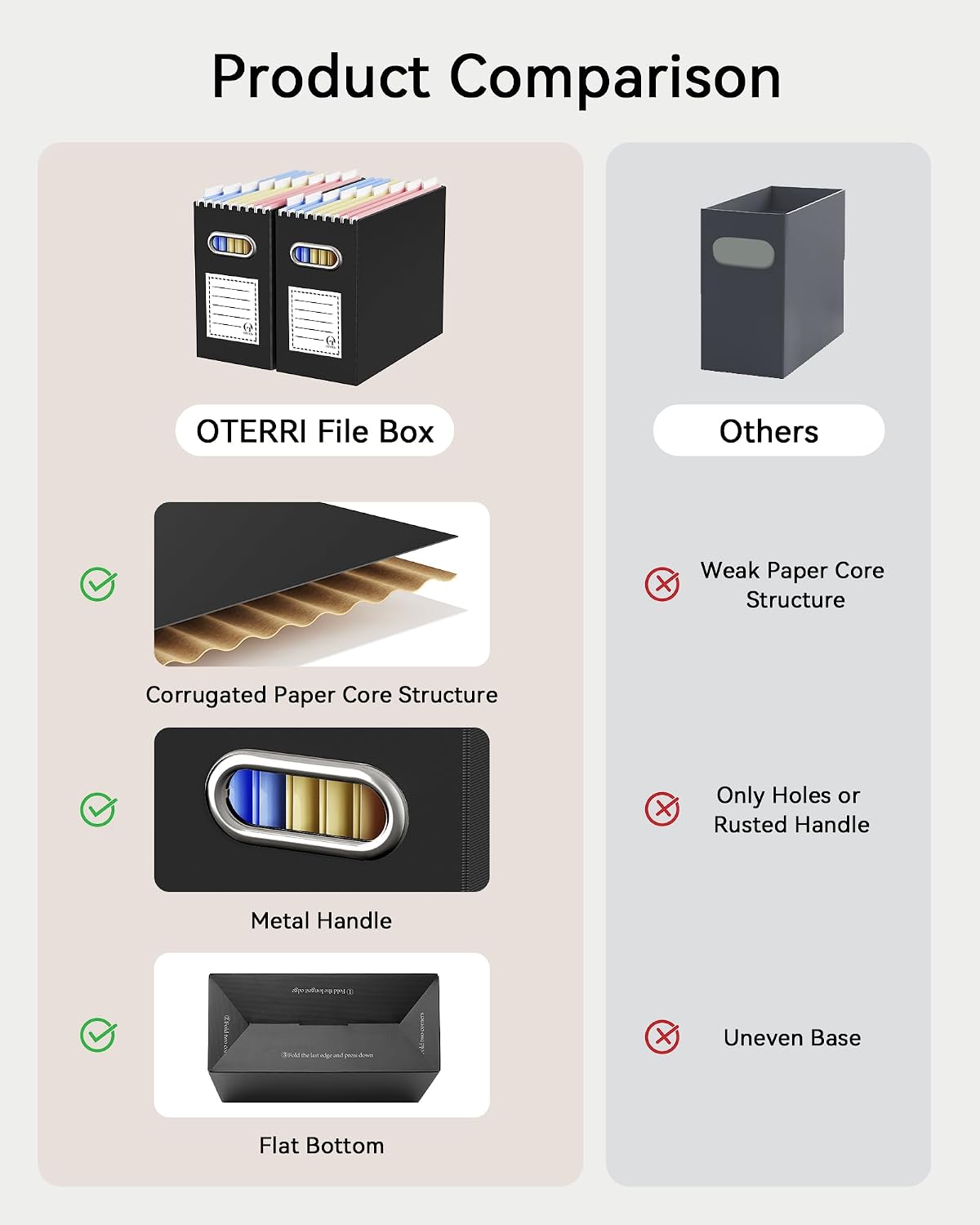 Oterri Portable Collapsible Cardboard File Box with Handle for Letter-Size