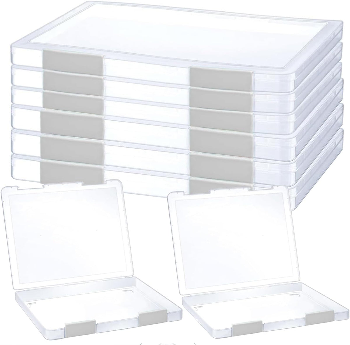 LonlyEagle 6 Pcs Clear A4 File Portable Project Case, Plastic Storage Box for 8.5" x 11" Letter Paper, Scrapbook Paper Storage Boxes Documents Magazines Holder