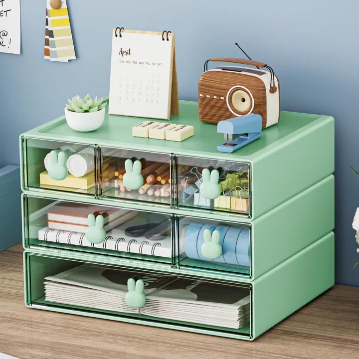 Marbrasse Desk Organizer with 6 Drawers, 3 Tier Stackable Storage Drawers Plastic Makeup Storage, Office Organizers and Storage, Desk Storage Box for Office, School, Home Pink