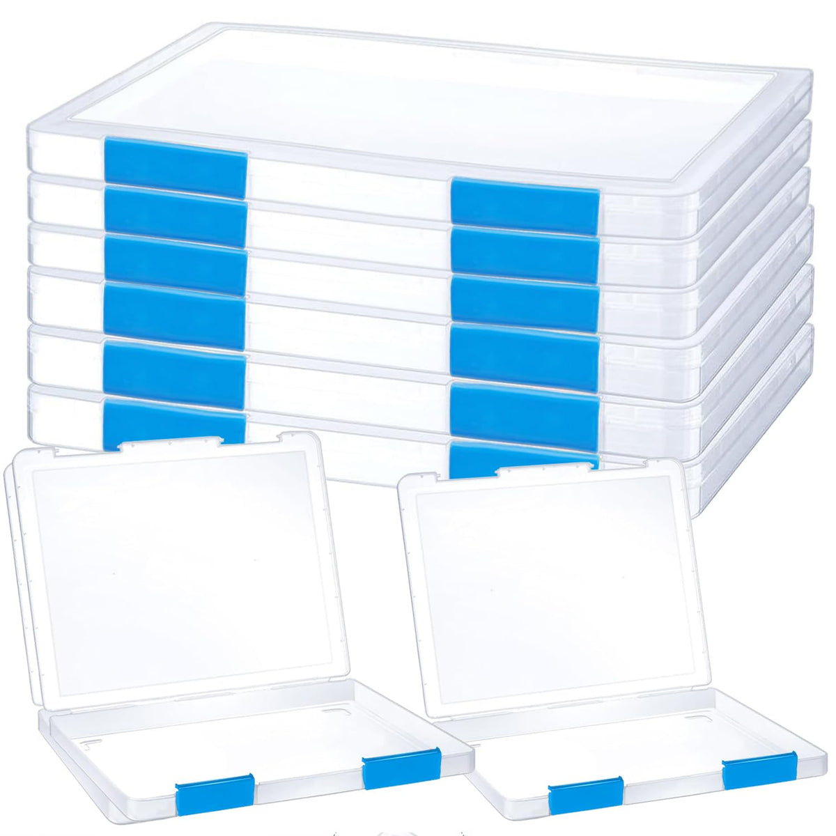 LonlyEagle 6 Pcs Clear A4 File Portable Project Case, Plastic Storage Box for 8.5" x 11" Letter Paper, Scrapbook Paper Storage Boxes Documents Magazines Holder