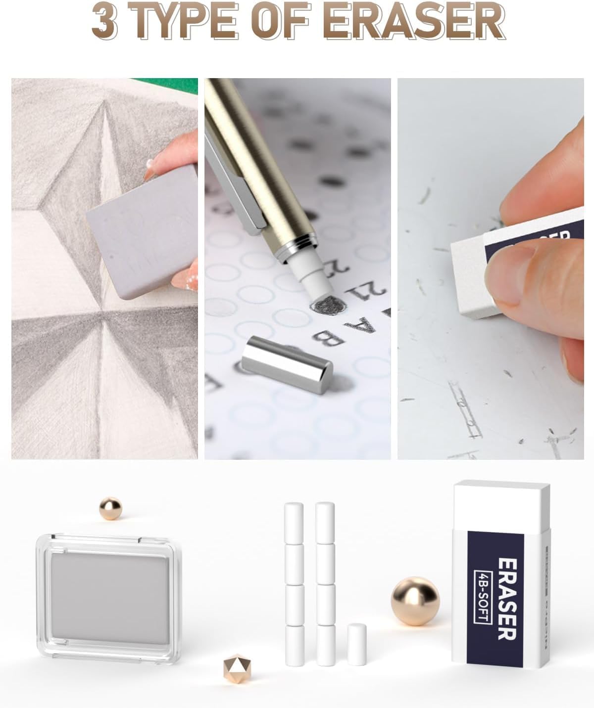 Nicpro 35PCS Gold Art Mechanical Pencils Set, 3 PCS Metal Drafting Pencil