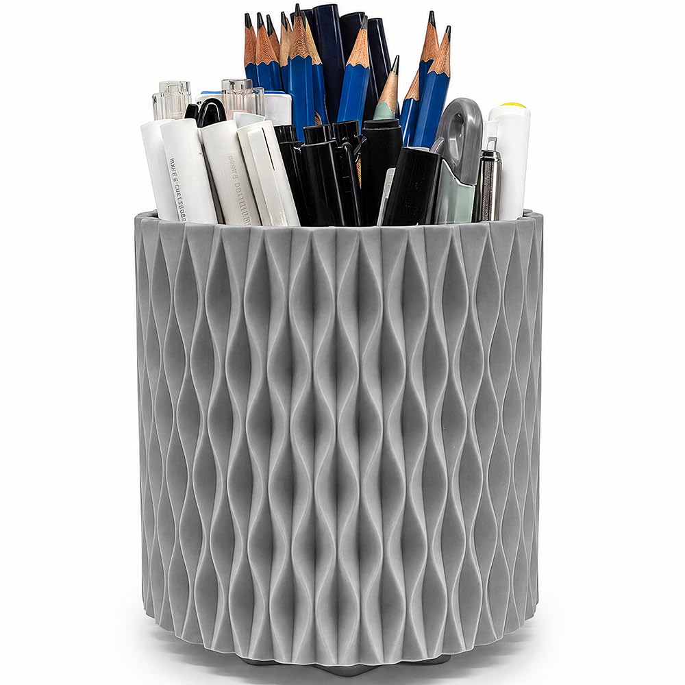 Lebenrich Rotating Pencil Holder for Desk, 5 Slots Unique Pink Organizer Easthetic Desktop Supplies and Accessories for Women Girls, Pen Cup Caddy for Office Home Art Supply