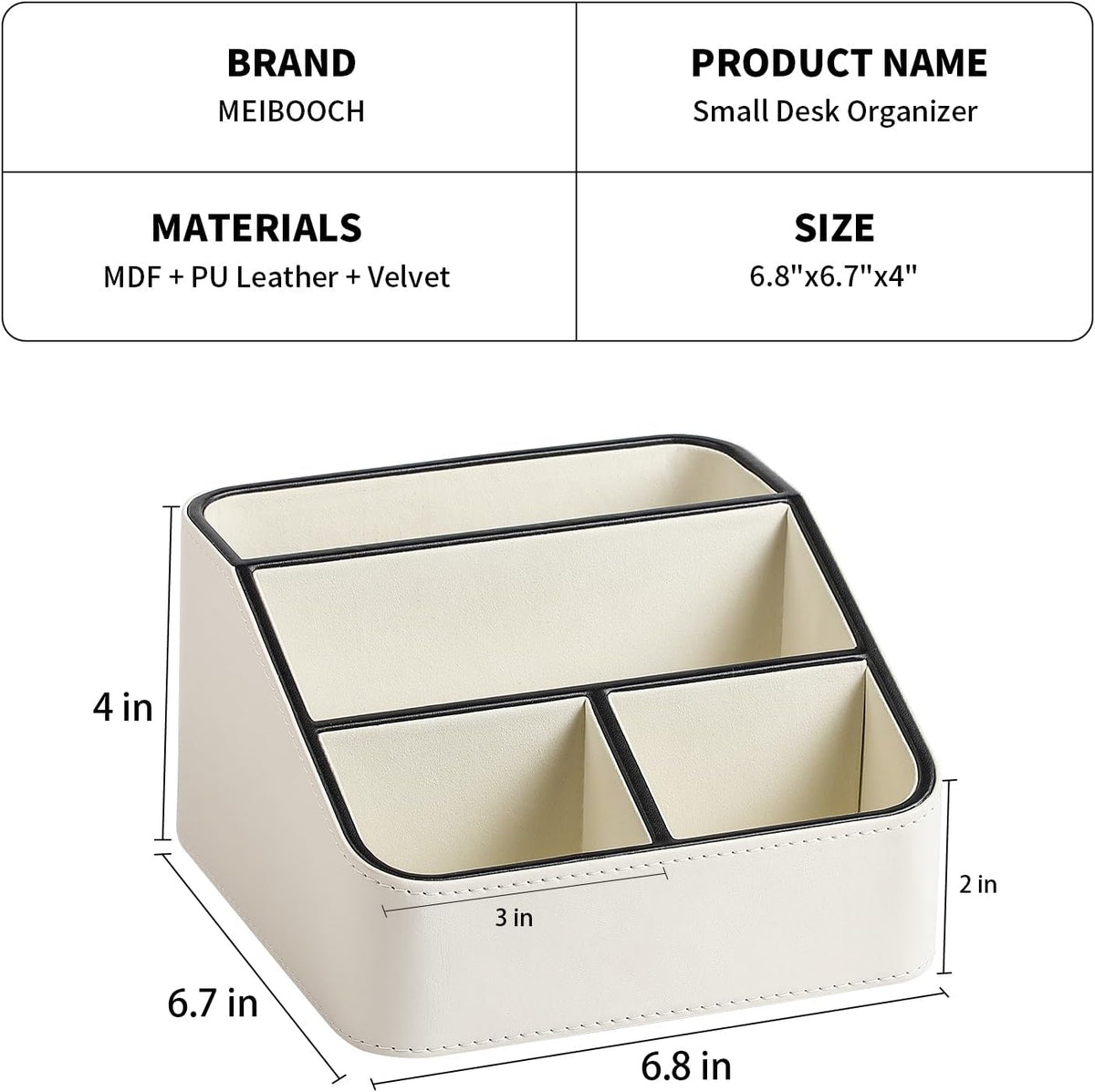 PU Leather Remote Control Holder, Nightstand Organizer with 4 Compartments