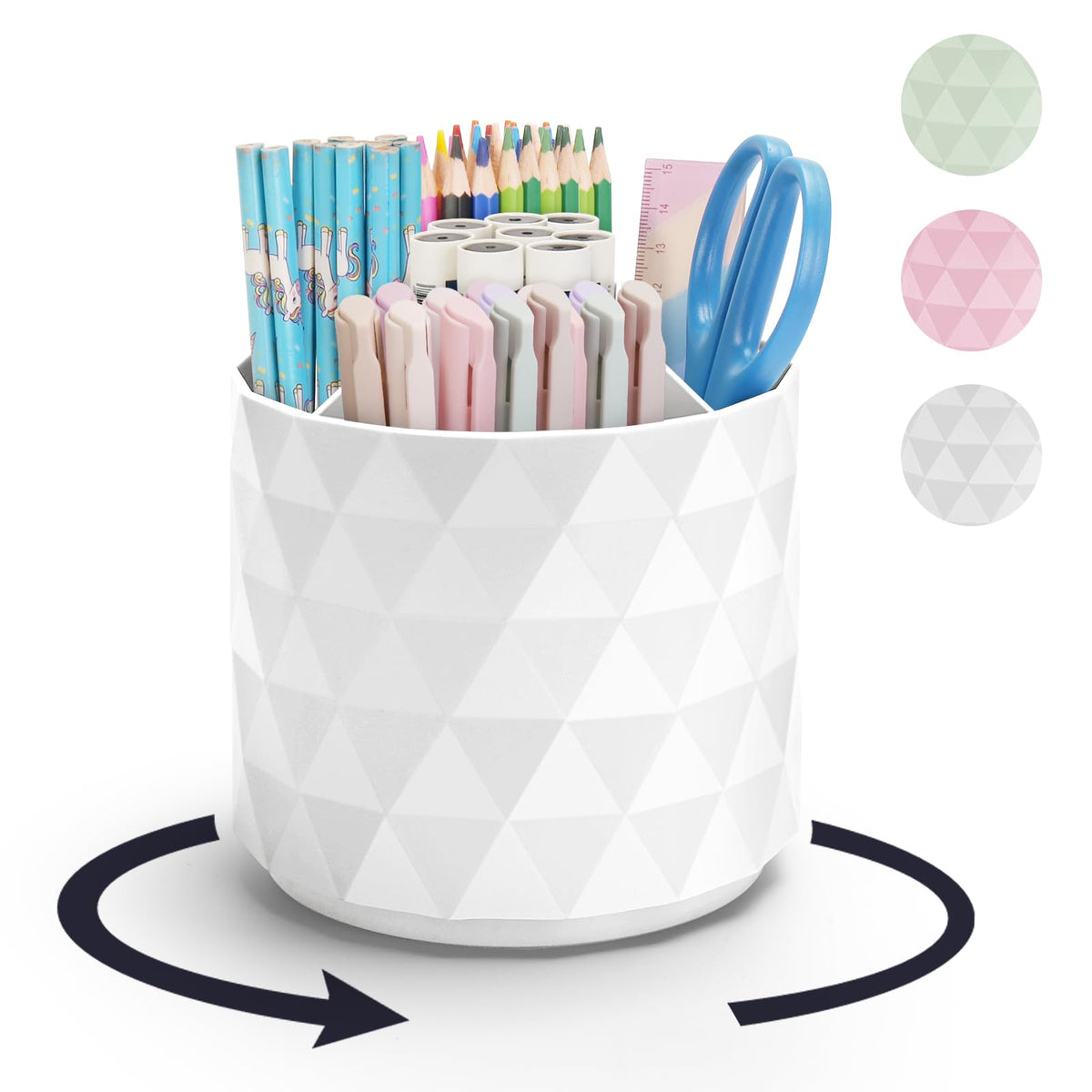 minimaliving Desk Organizer,Sparkling Diamond-like Pen Holder for Desk 360°Rotating Office Accessories,Pencil Cup with 5 Compartments Storage Box Caddy for Office,School,Home,Art Supply(Pink)