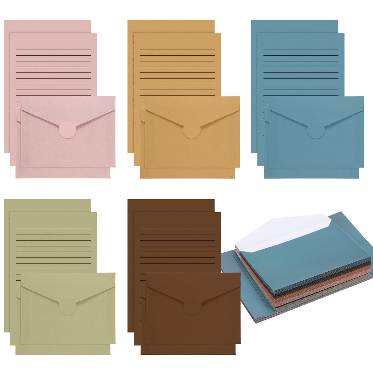 Gilprop 100 Pcs Stationery Lined Stationery Paper and Envelopes,Dusty Rose