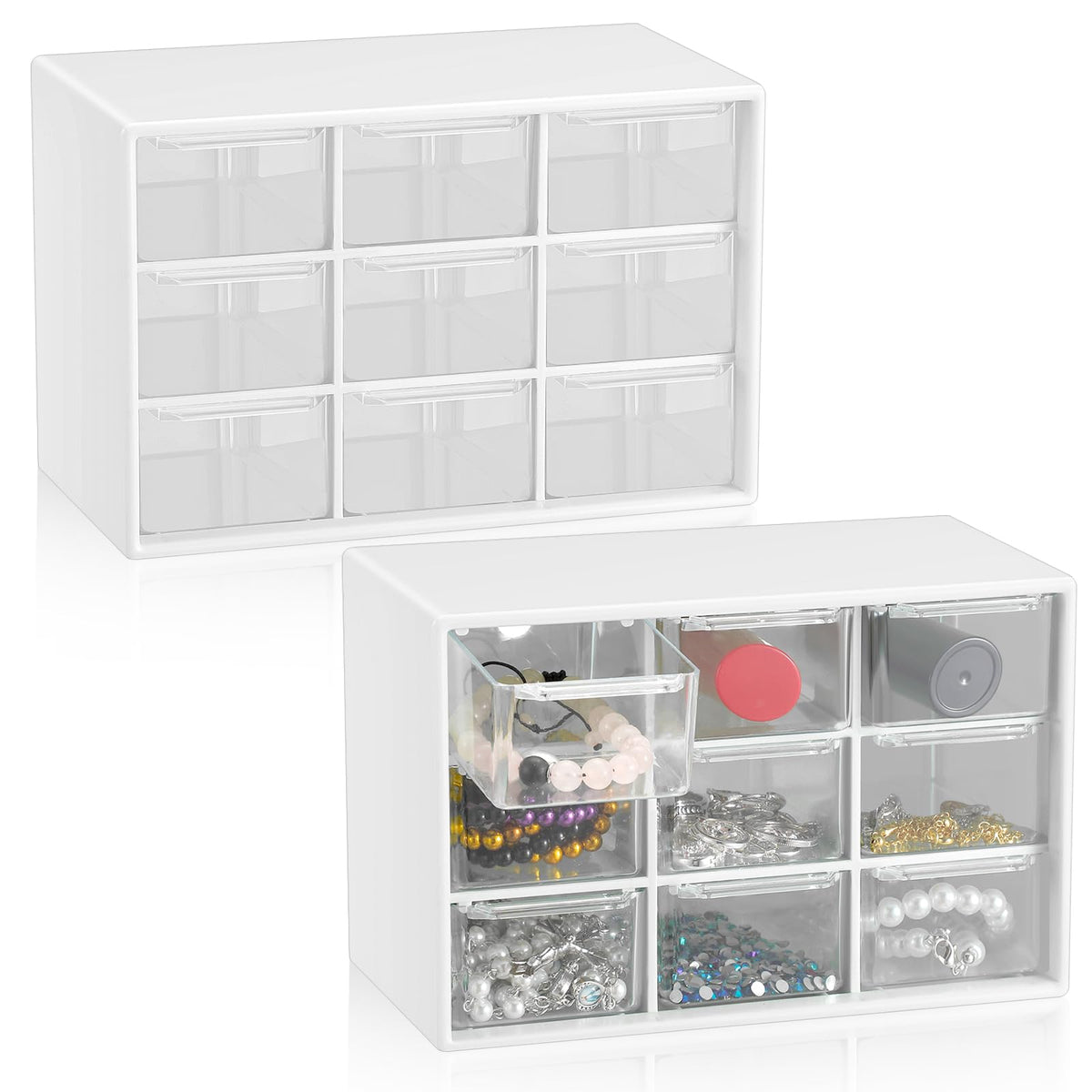 Wenqik 2 Pcs Mini Storage Drawers with 9 Clear Drawers, Green