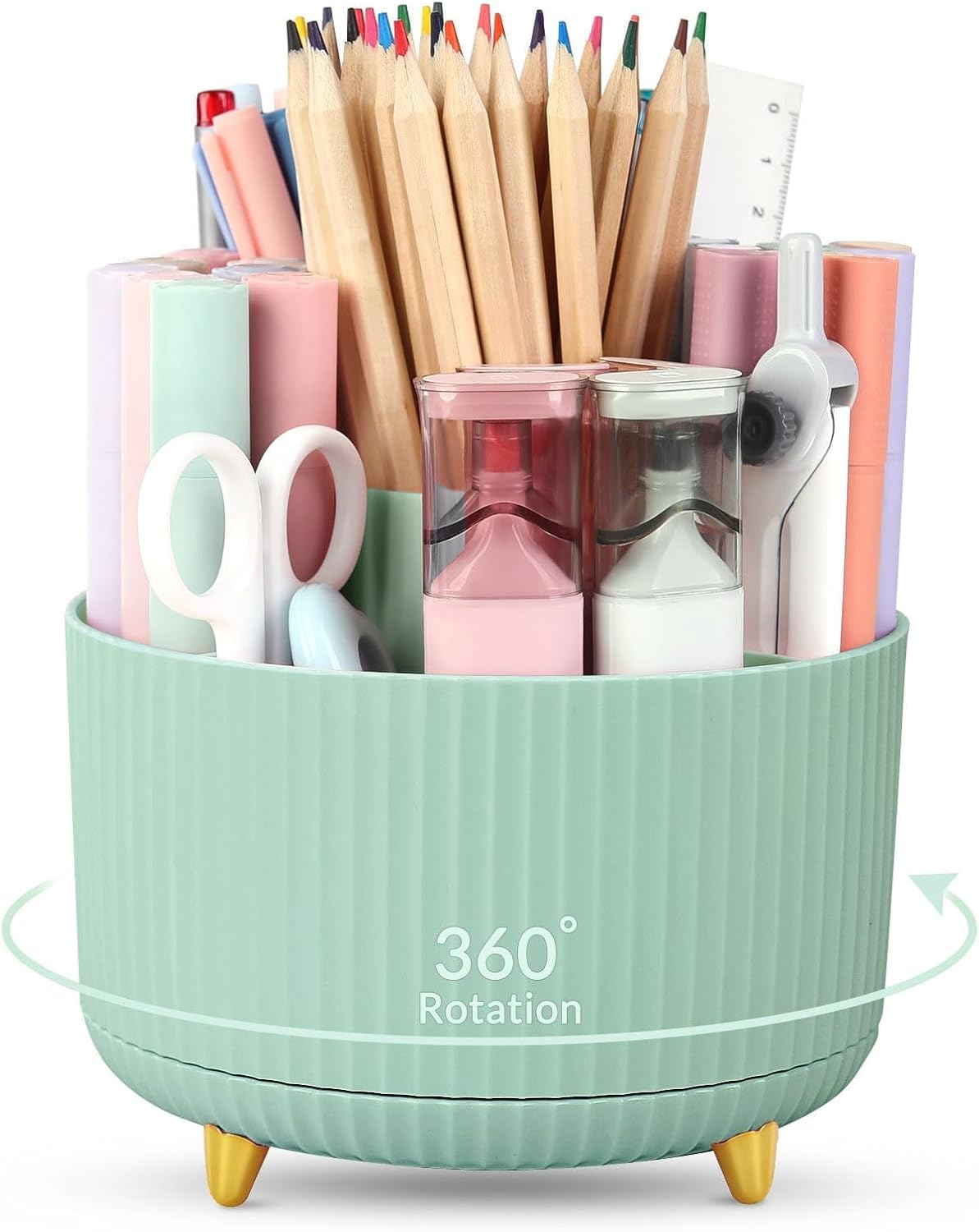SKYDUE 360 Degree Rotating Desk Organizer, Dual-Purpose Pencil Pen Holder for Desktop, Desk Pen Organizer with 5 Slots, Office Supplies, Pencil Cup for Office, School, Home