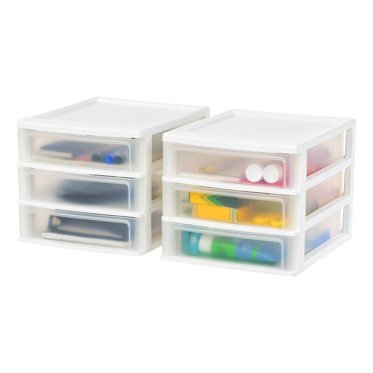 IRIS USA 2-Pack, 3-Drawer Medium Plastic Stacking Desktop Organizer, Black