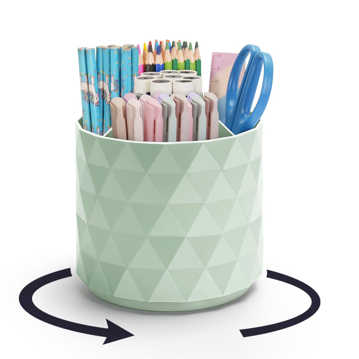 minimaliving Desk Organizer,Sparkling Diamond-like Pen Holder for Desk 360°Rotating Office Accessories,Pencil Cup with 5 Compartments Storage Box Caddy for Office,School,Home,Art Supply(Pink)