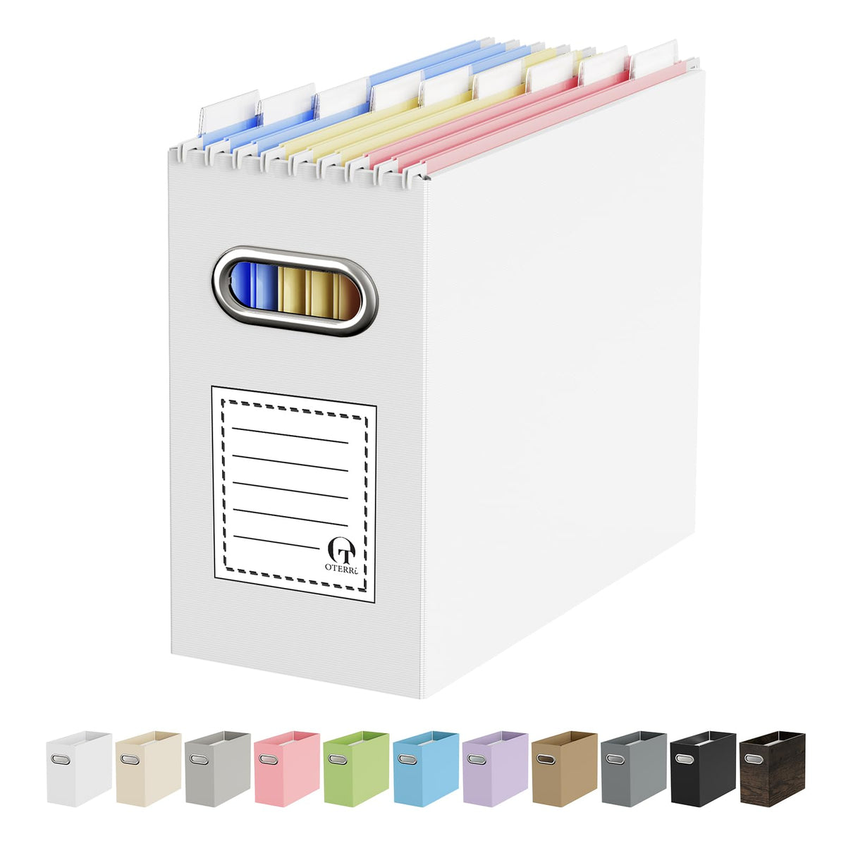 Oterri Portable Collapsible Cardboard File Box with Handle for Letter-Size