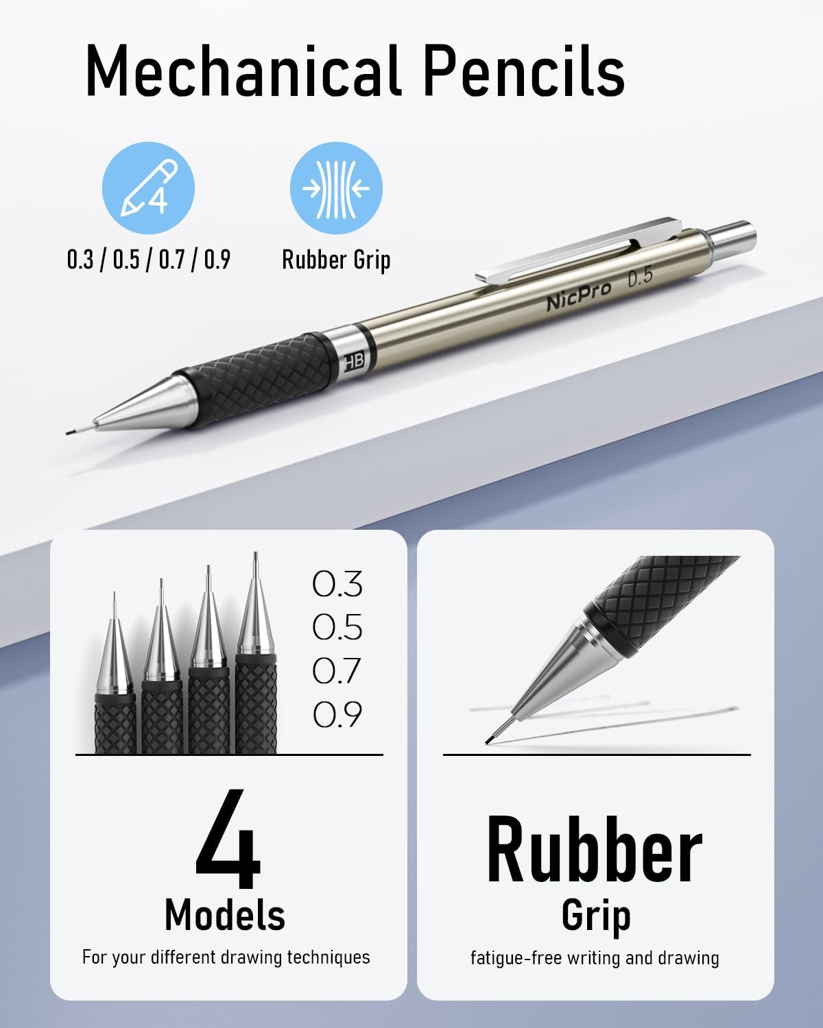 Nicpro 37PCS Art Mechanical Pencil Set, 4PCS Metal Drafting Pencil