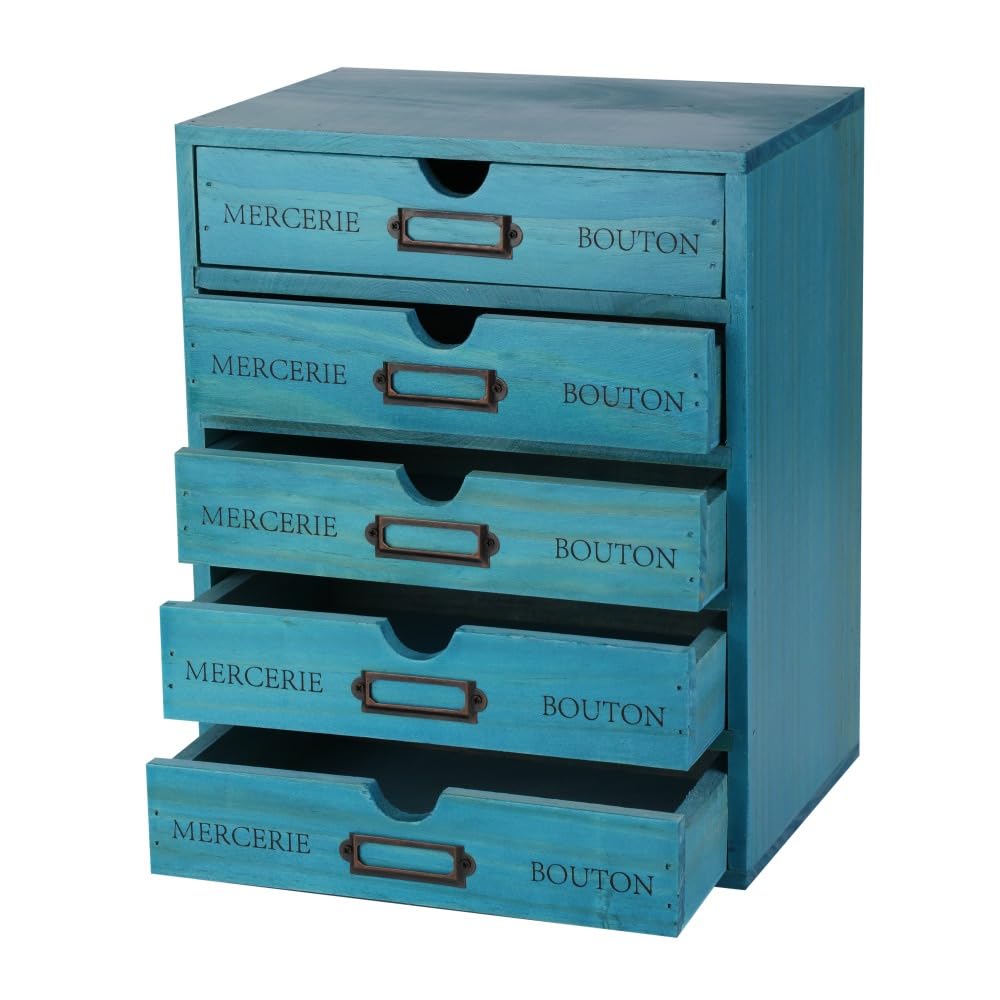 Wooden Drawers Blue Wood Desktop Organizer with Drawers
