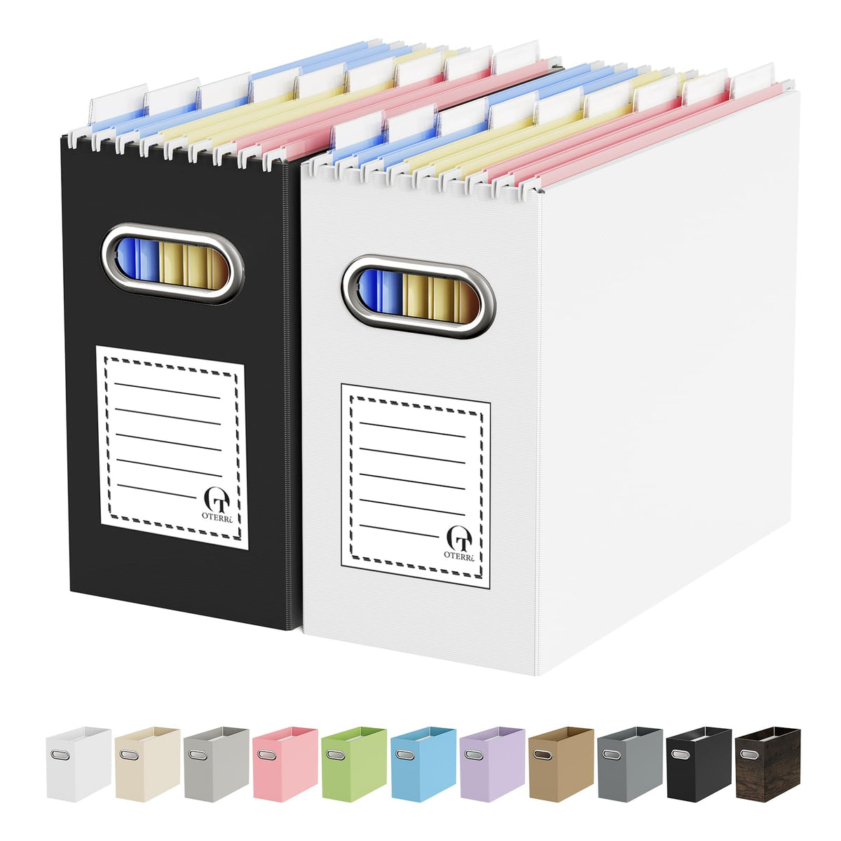 Oterri Portable Collapsible Cardboard File Box with Handle for Letter-Size