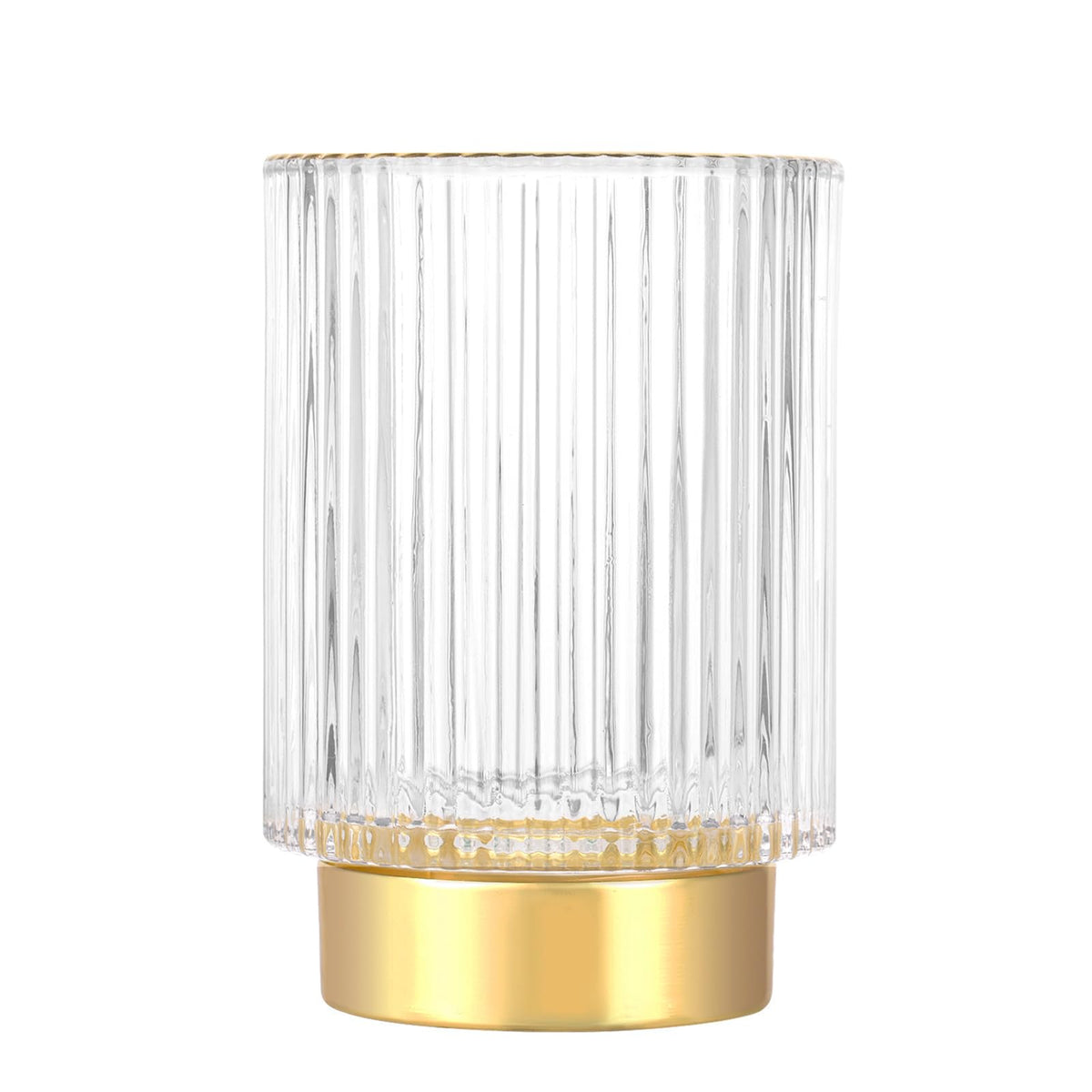 DASITON Makeup Brush holder Organizer,Crystal Cosmetic Makeup Brush Glass Brushes Storage Holder, Vintage Make Up Brush Cup Pen Pencil Holder striped vase(Green L)
