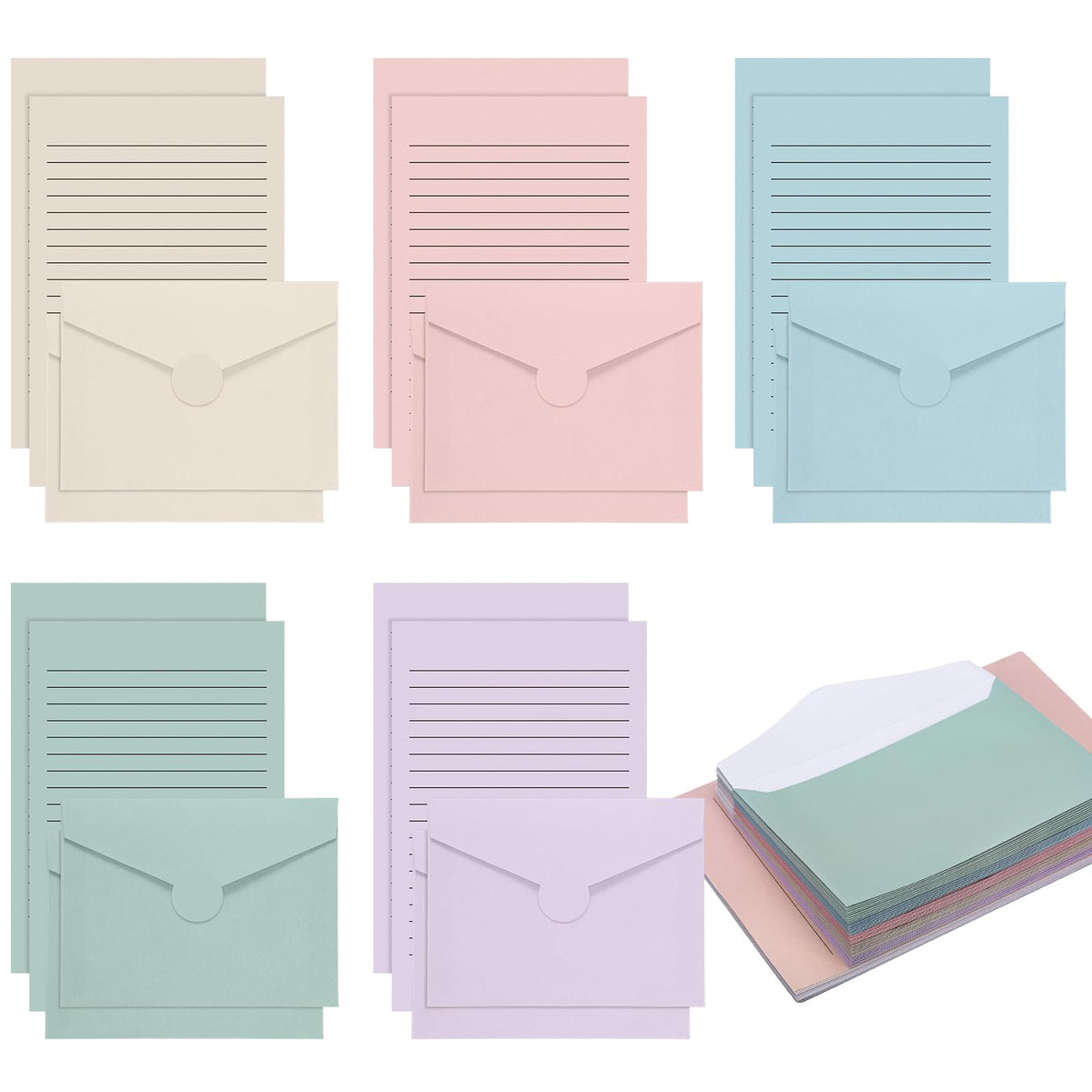 Gilprop 100 Pcs Stationery Lined Stationery Paper and Envelopes,Dusty Rose