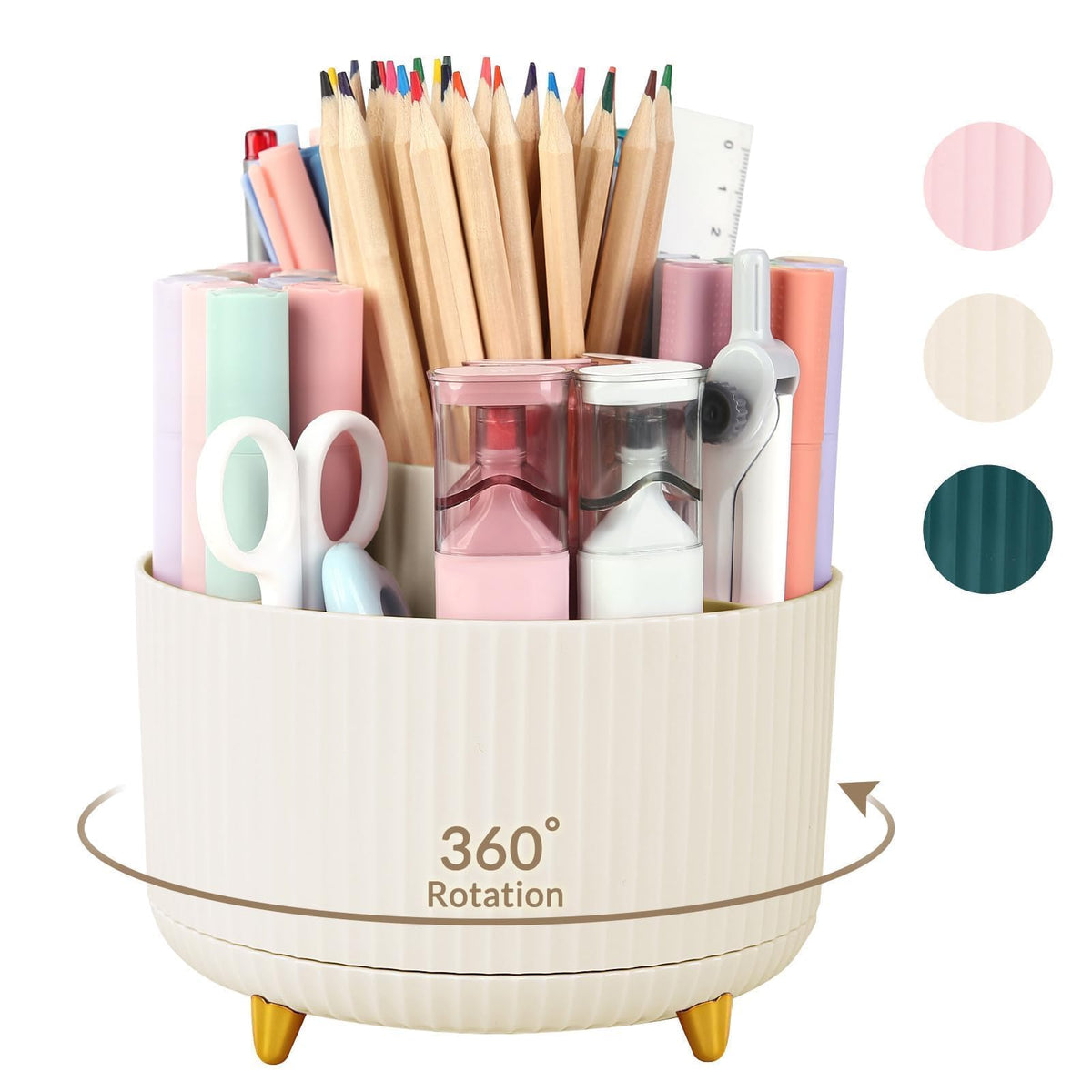 SKYDUE 360 Rotating Multipurpose Organizer - Cute Rotating Pen Holder with 5 Slots for Art Supplies, Office, School, Home