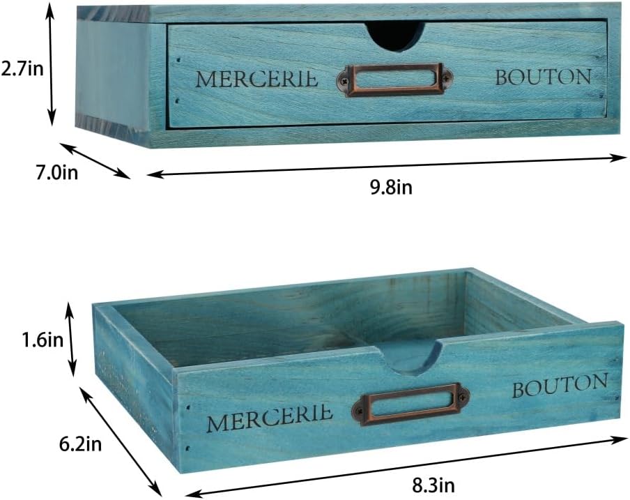 Wooden Drawers Blue Wood Desktop Organizer with Drawers