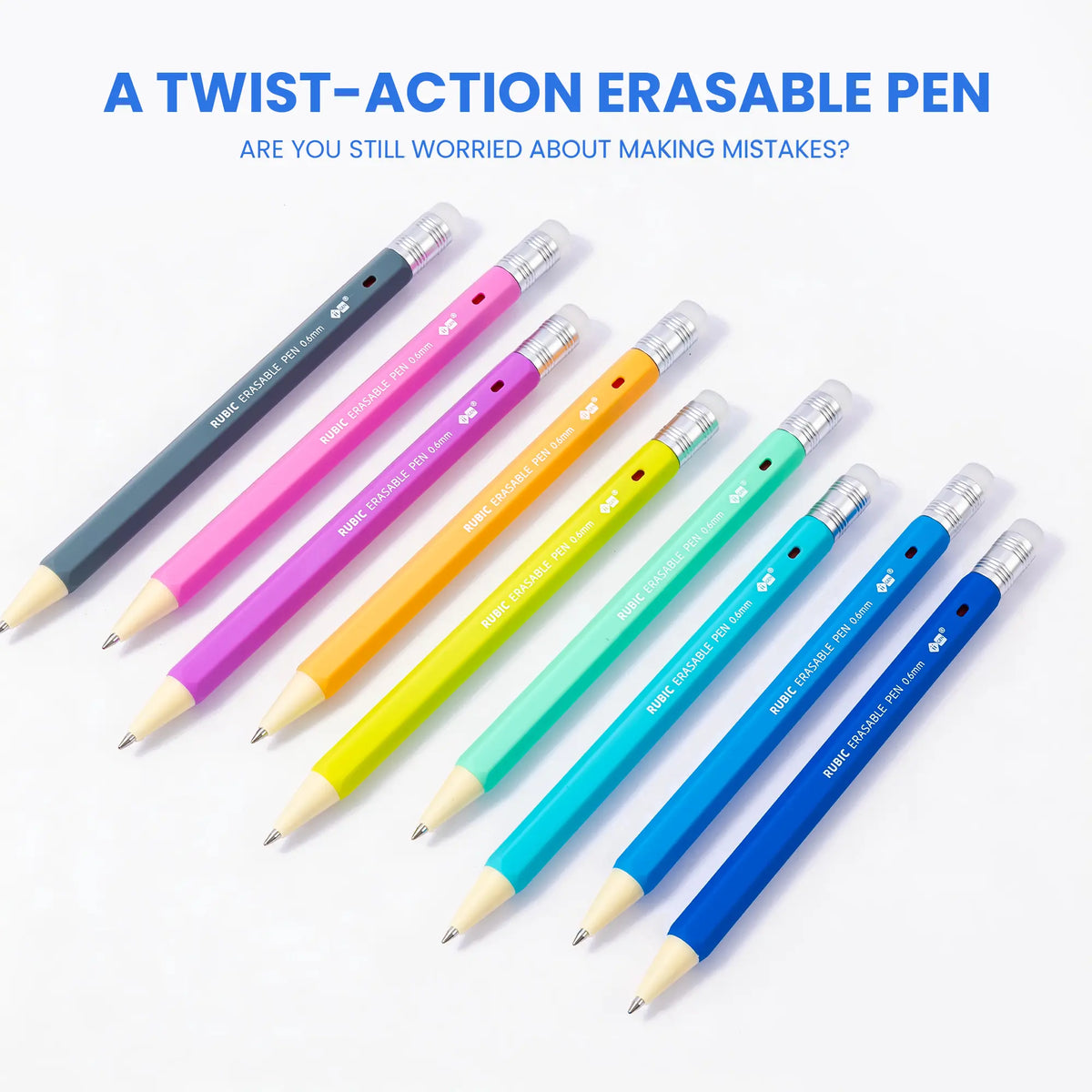 iiGEN RUBIC Erasable Gel Pens - 0.6mm Retractable Twist Magic Pens with Ergonomic Hexagonal Barrel Grip, Smooth Writing, Error Removal, Back to School Haul, College School Supplies, Office Accessories, Magic Pens & Refills