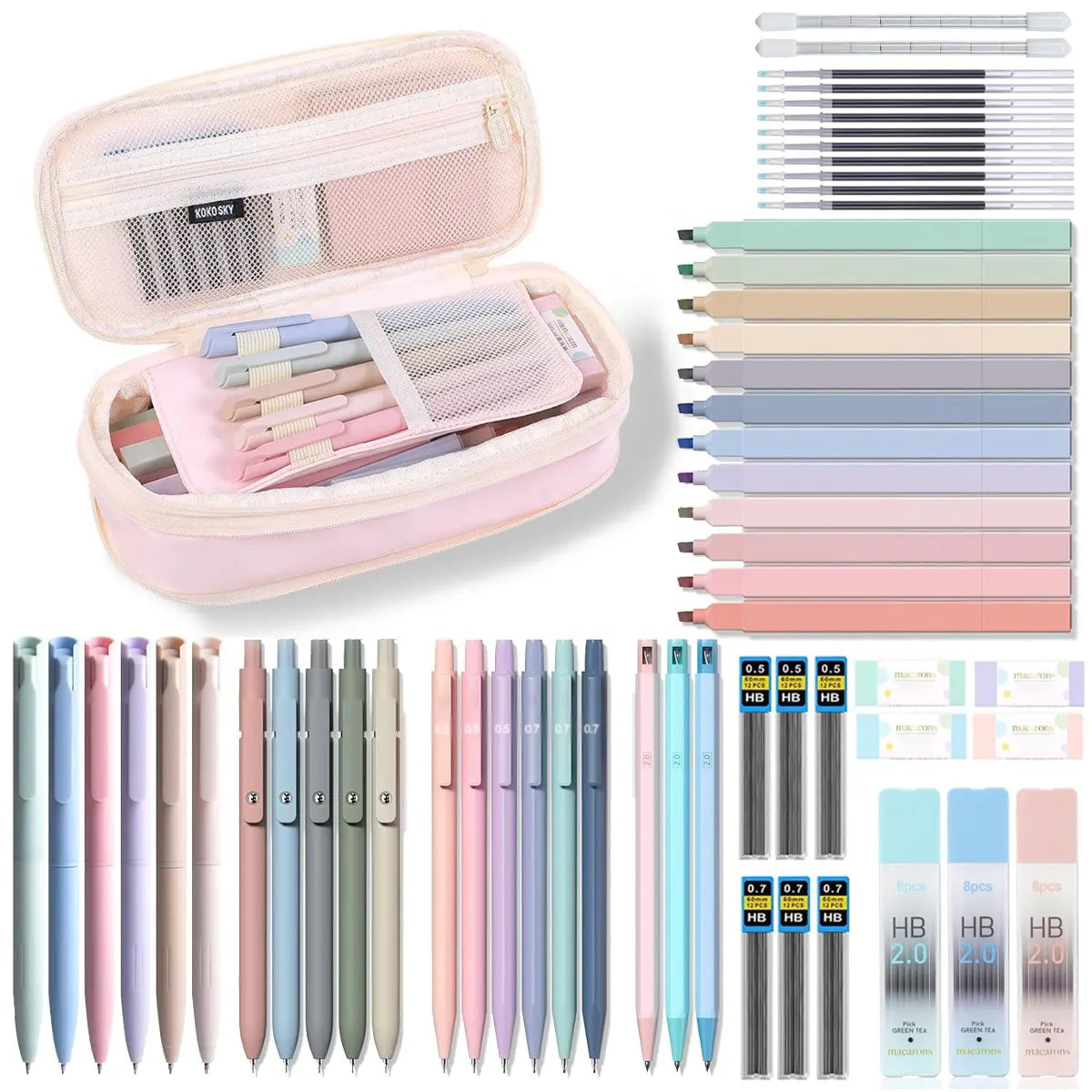 Aesthetic School Supplies Set, Including Highlighter & Gel Pen & Mechanical Pencil & Pencil Case & Accessories, Cute Stationery Set, Writing Utensils, Student Essentials, School Classroom Supplies, Study Supplies