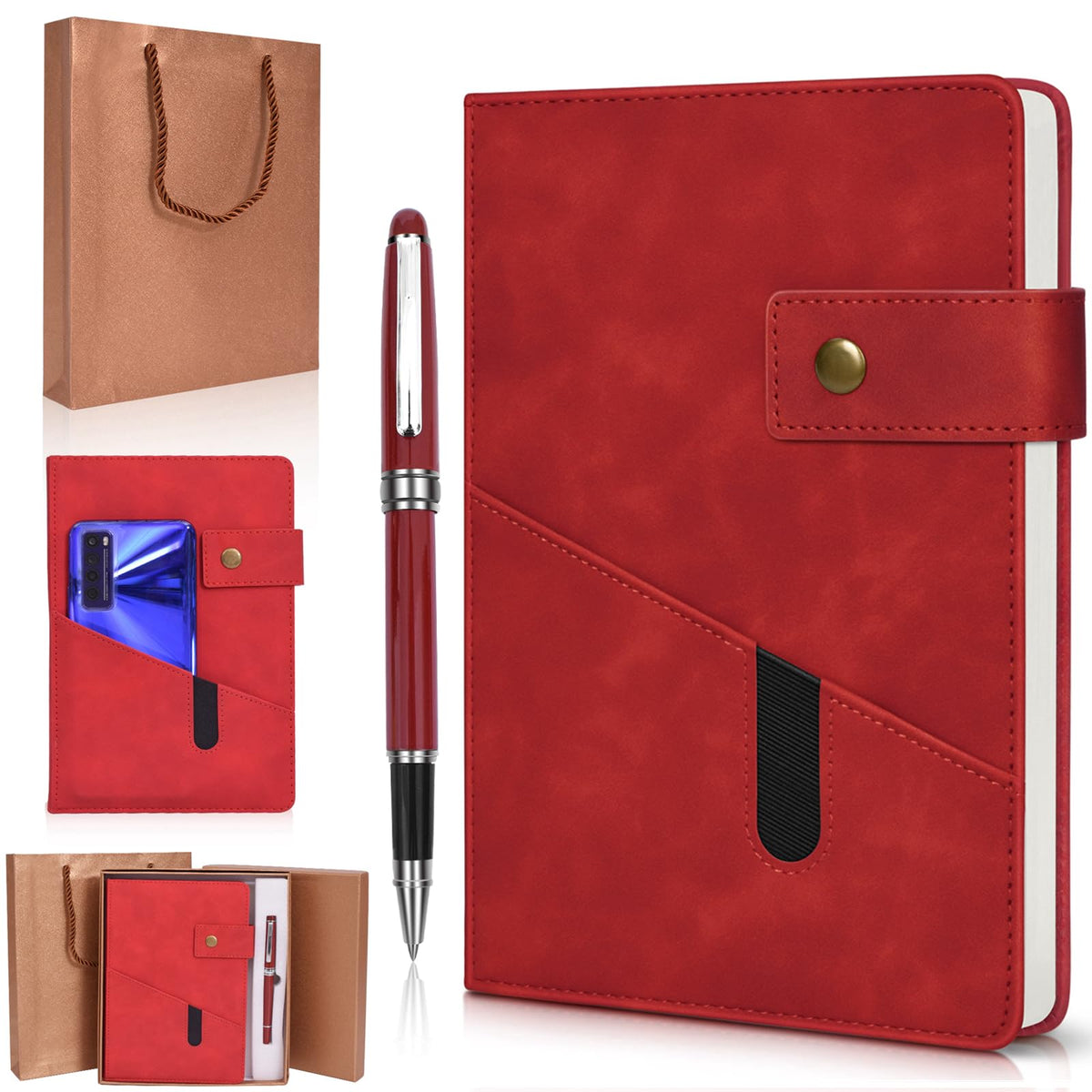 A5 Lined Notebook 5.9"x8.4", Leather Journal with Pen & Gift Box, 200 Pages