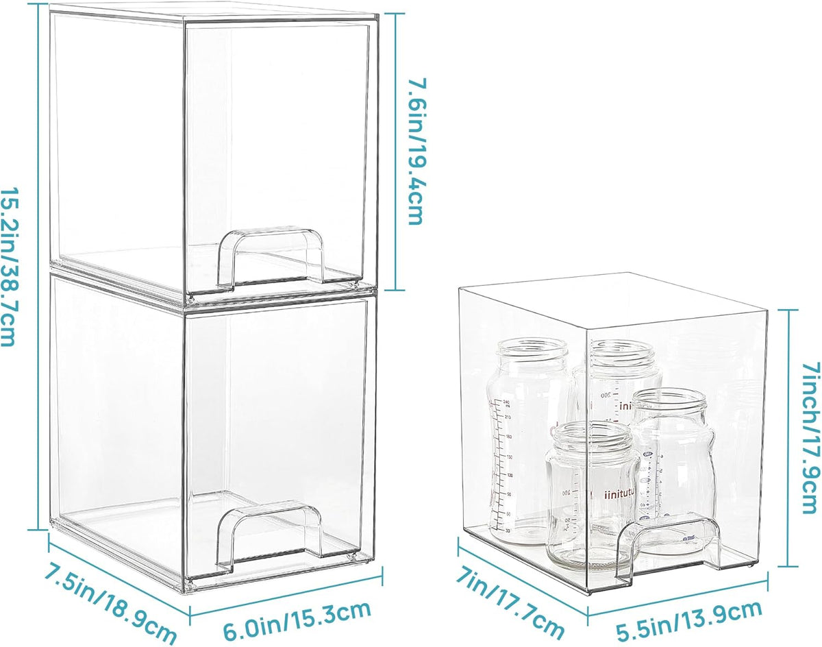 Vtopmart Clear Stackable Storage Drawers, 4 Pack Tall Plastic Organizers