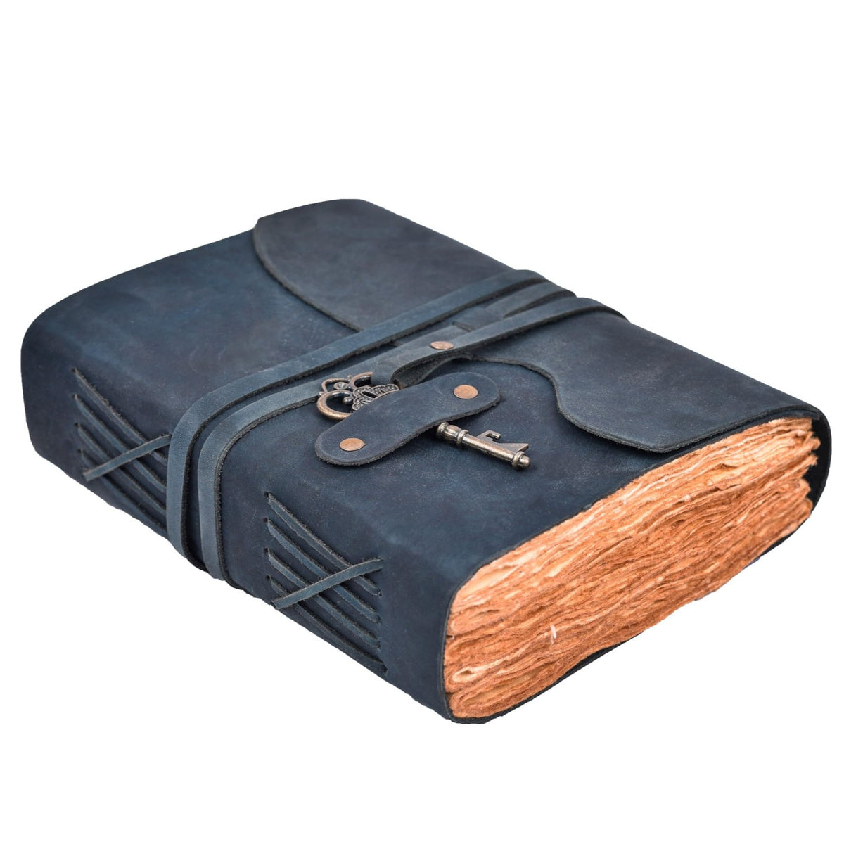 LEATHER VILLAGE Leather Journal Key Lock, Distressed Brown 6x4.