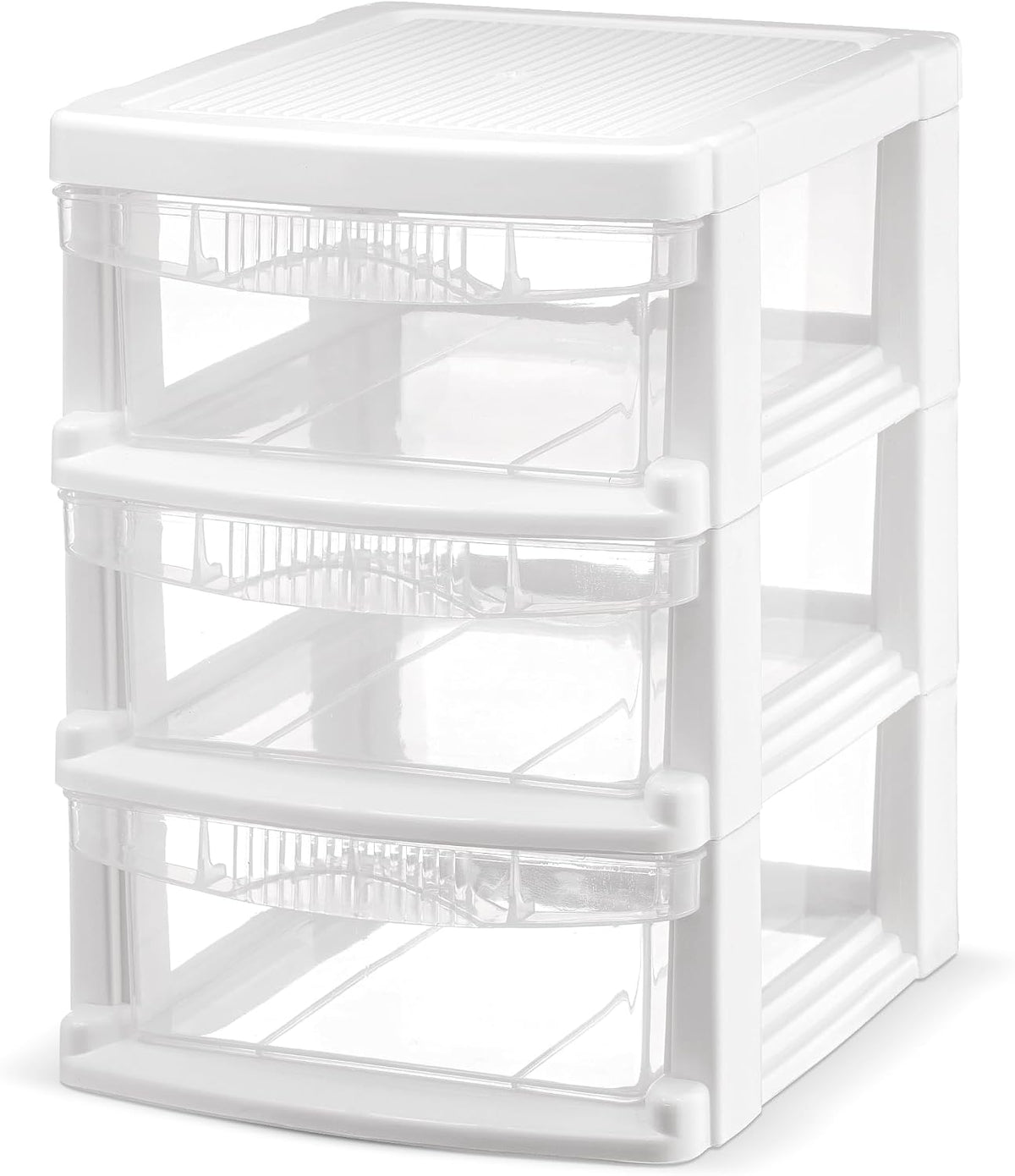 Tribello 3 Drawer Plastic Storage, Mini Drawer Unit, White Frame With Clear Drawers for Craft Storage - 8.5"L X 7"W X10"H Inches - (1 Pack)
