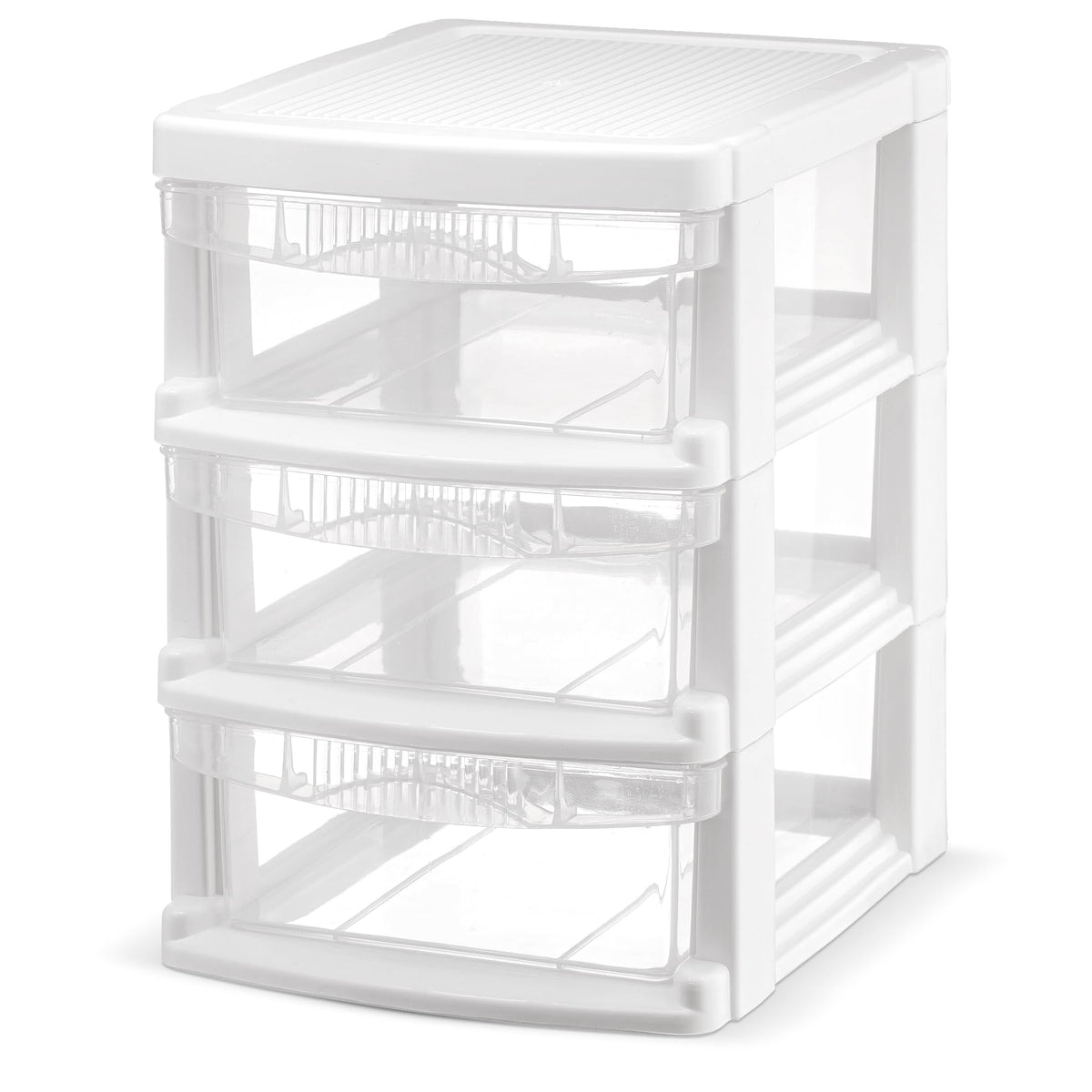 Tribello 3 Drawer Plastic Storage, Mini Drawer Unit, White Frame With Clear Drawers for Craft Storage - 8.5"L X 7"W X10"H Inches - (1 Pack)
