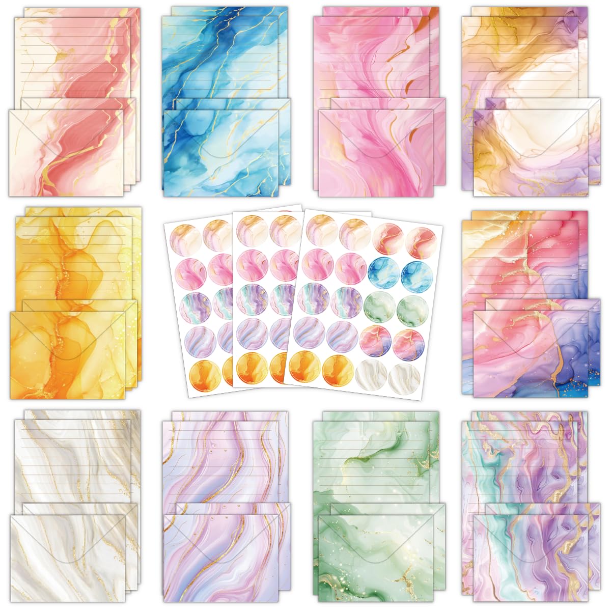 FUNCLASS 160 Pcs Watercolor Stationery Set Letter and Envelopes