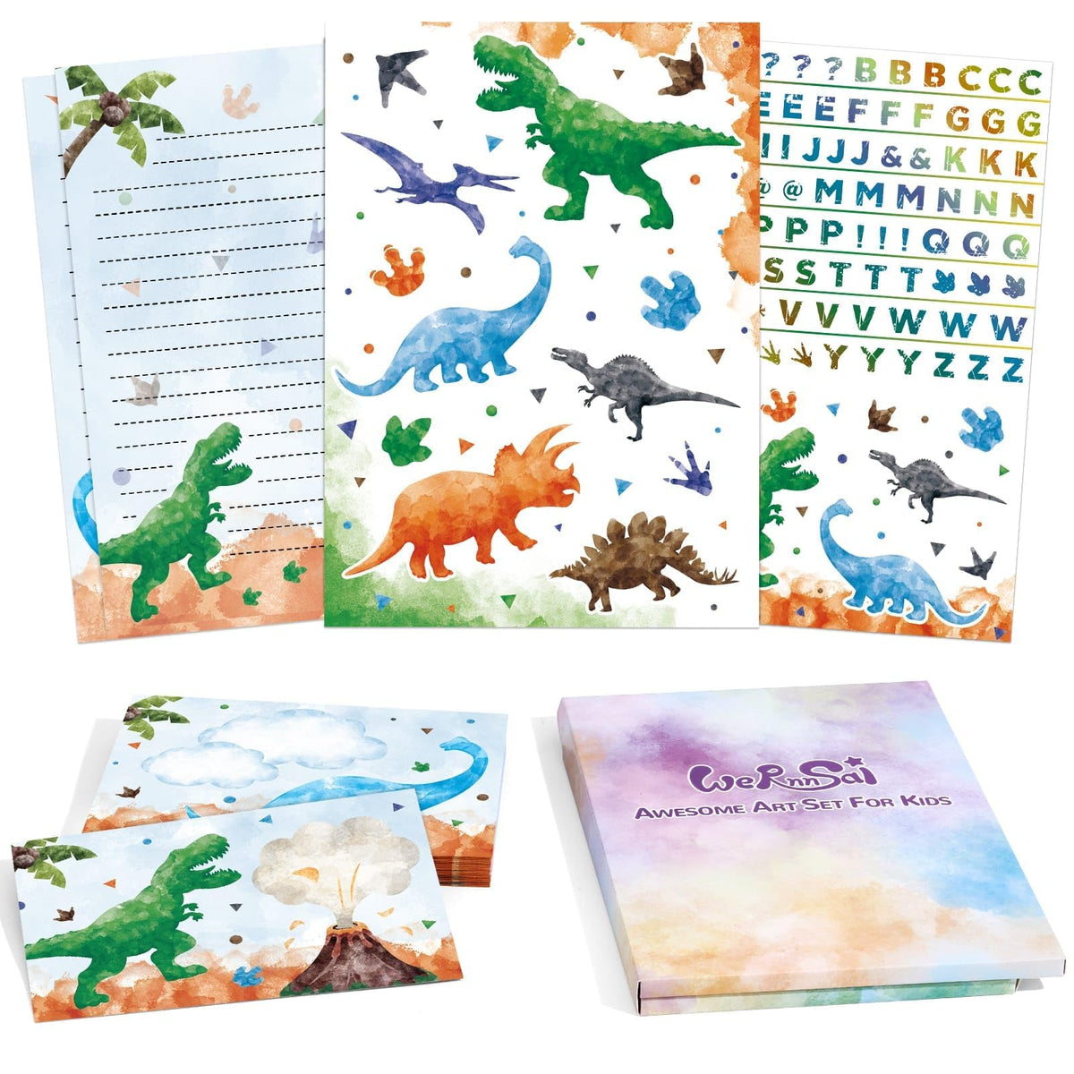 WERNNSAI 72 PCS Space Kids Stationery Paper and Envelopes Set for Boys