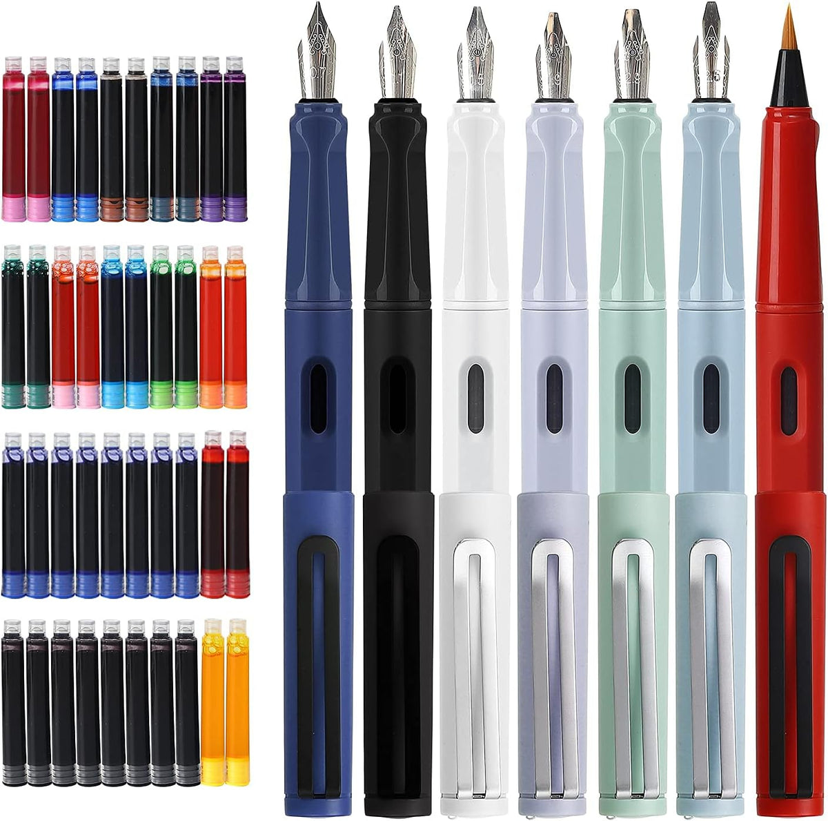 Calligraphy Fountain Pen Set- 7 with Different Nibs and 40 Ink Cartridges for Beginners- MU-09