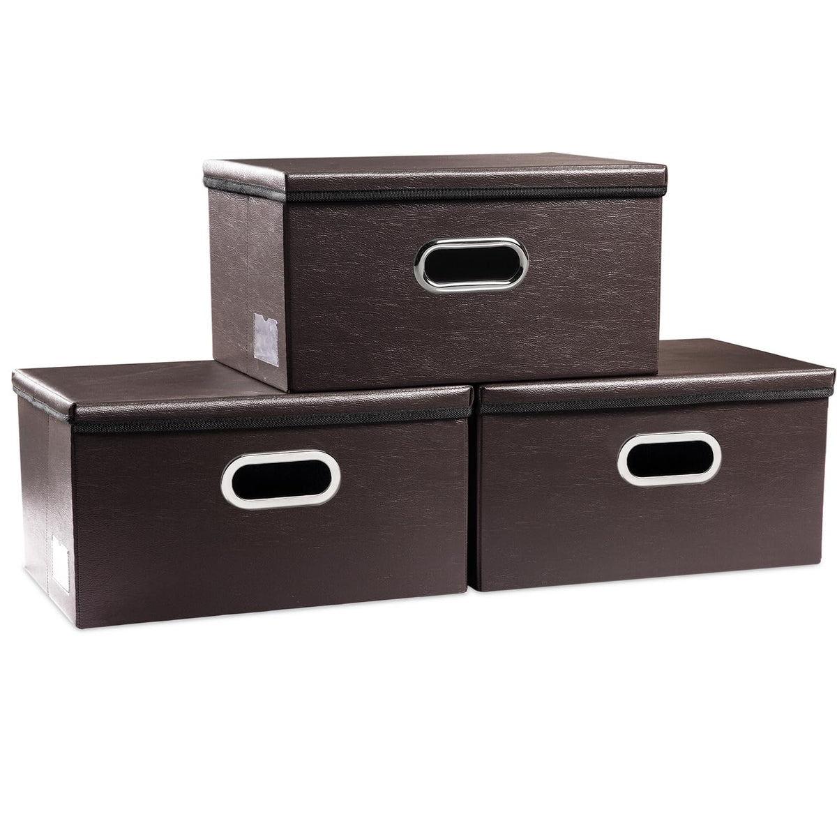 PRANDOM Large Collapsible Storage Bin with Lid [1-Pack] Leather Fabric Foldable Storage Box Organizer Containes Basket Cube with Cover for Home Bedroom Closet Office Nursery Black (17.7x11.8x11.8)