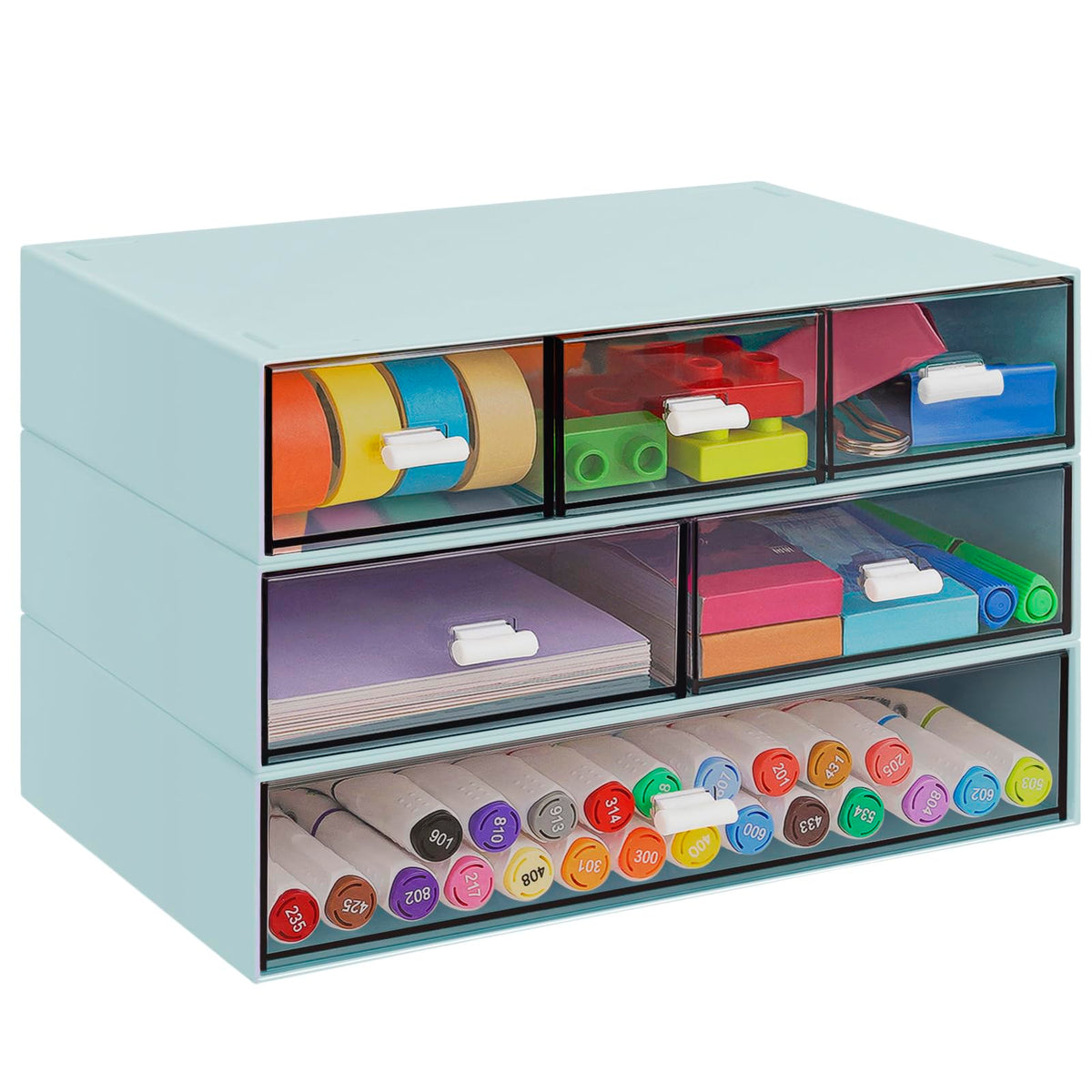 3 Tier Stackable Desk Organizer with 6 Drawers, YOCOMEY Plastic Desktop Storage Box Drawers, Detachable Makeup Storage Office Stationery Supplies Organizer for Office School(Clear)