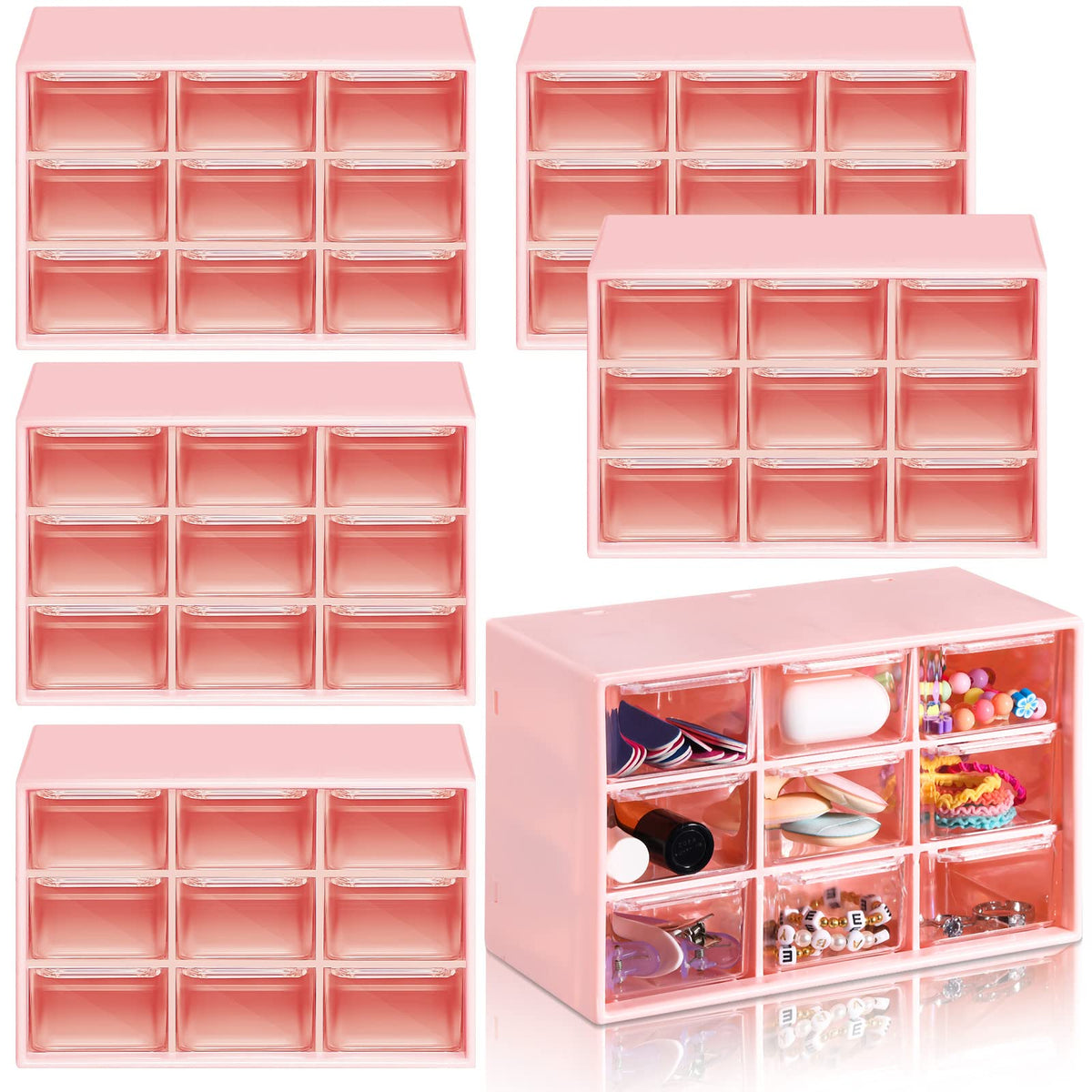 Amyhill 6 Pcs Mini Drawer Organizer Small Organizer with 9 Drawers Plastic Desktop Craft Storage Box for Office Home Room Jewelry Cosmetics Collection(White)