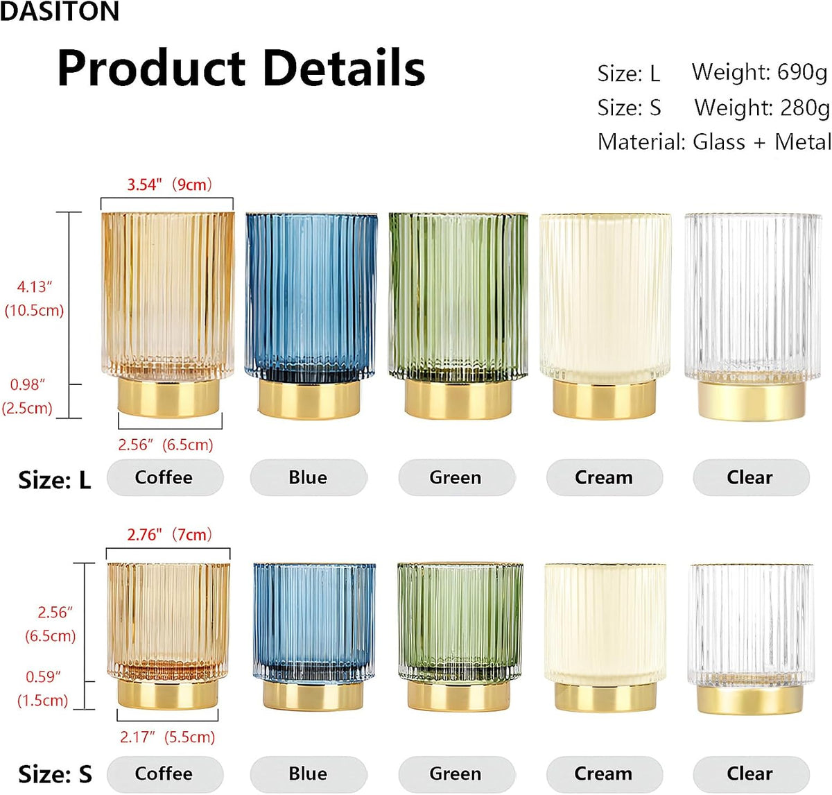 DASITON Makeup Brush holder Organizer,Crystal Cosmetic Makeup Brush Glass Brushes Storage Holder, Vintage Make Up Brush Cup Pen Pencil Holder striped vase(Green L)