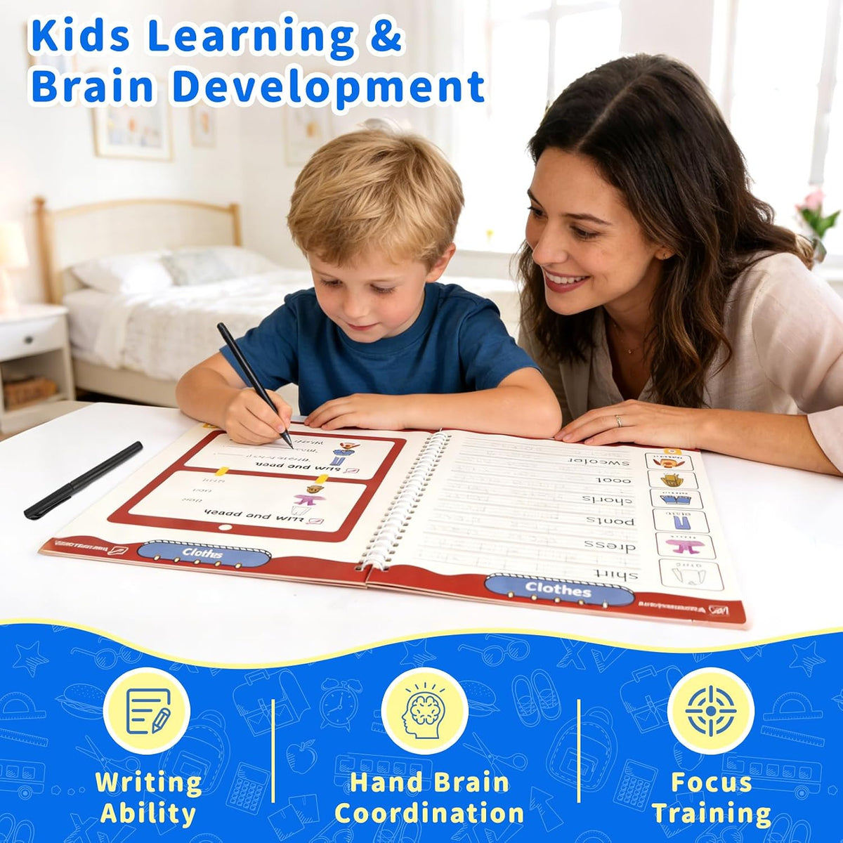 Magic Grooved Handwriting Practice Book for Kids Ages 3-8, Reusable Tracing Workbooks with Auto-Disappearing Ink, Preschool Learning Activities for Toddlers-Gifts for Children
