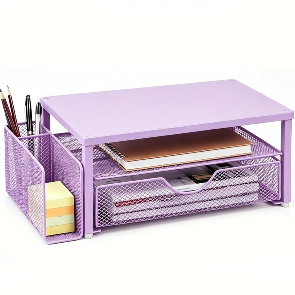 Spacrea Computer Monitor Stand with Drawer and 2 Pen Holders, Black