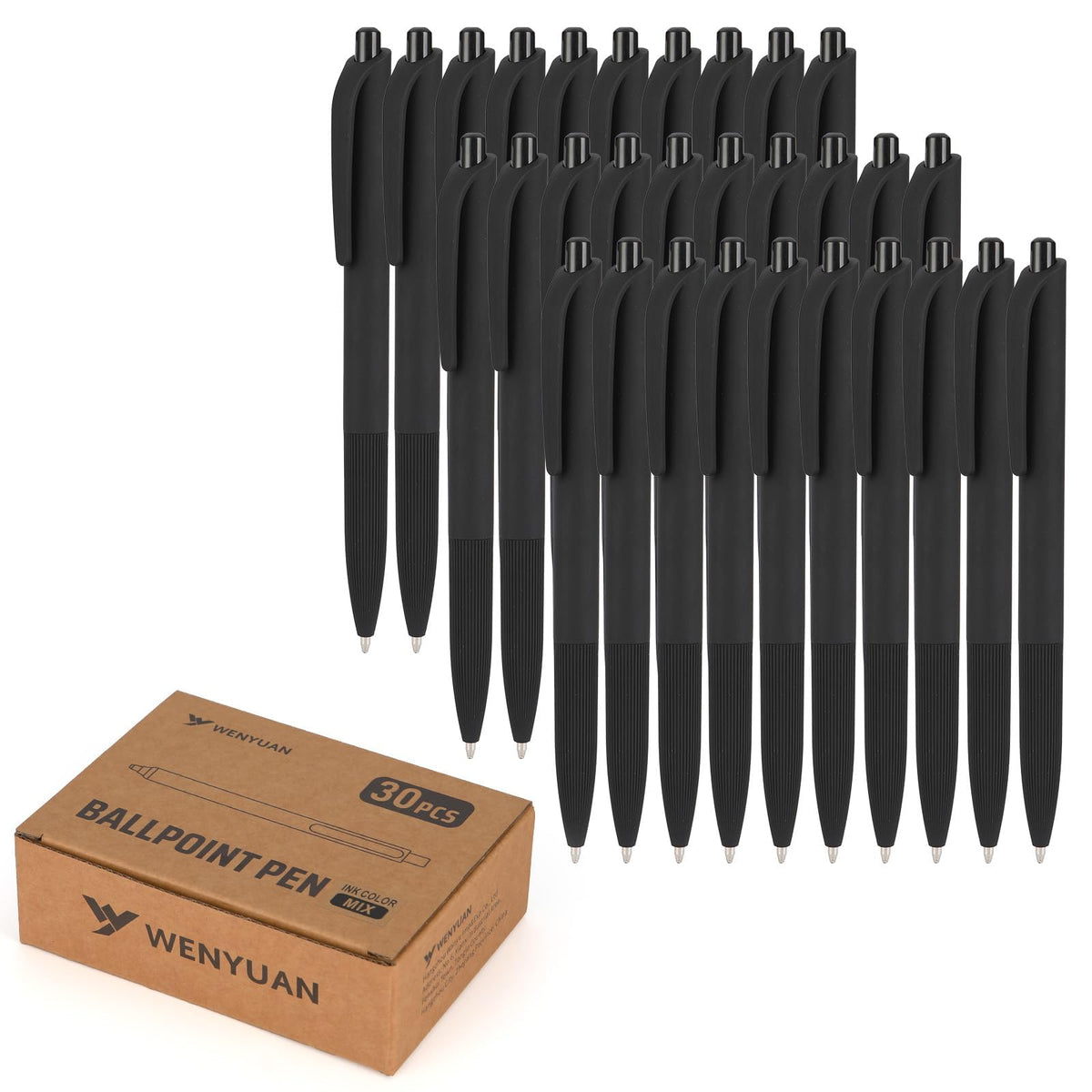 WY WENYUAN 100 Pcs Black Pens Bulk, 1.0mm Bold Point Quick Drying Ballpoint Pens, Retractable Bulk Pens for Smooth Writing, Ideal for School, Office, Journaling, Note Taking and Correction