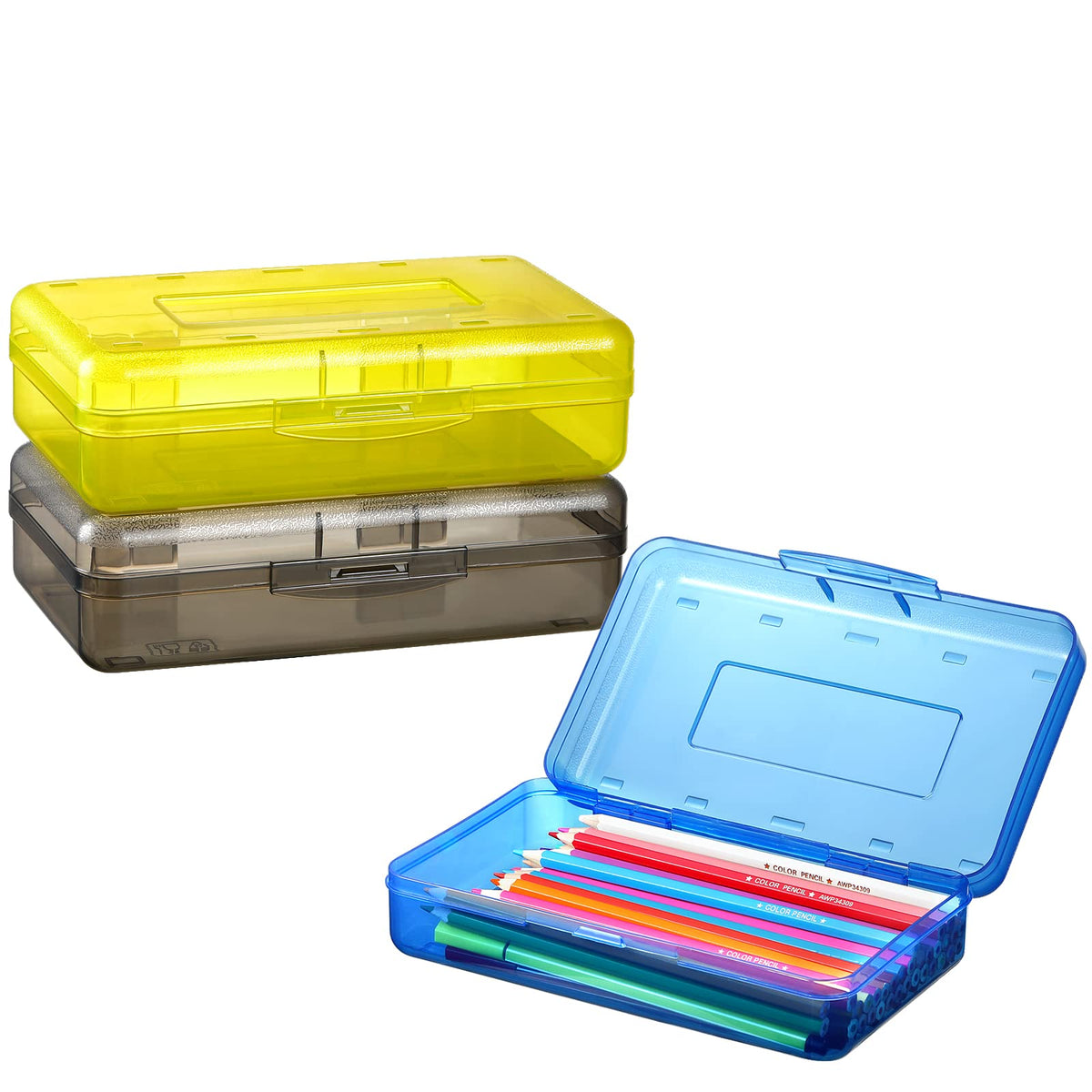 Sooez 3 Pack Pencil Case, Large Hard Pencil Box Bulk, Clear Crayon Box
