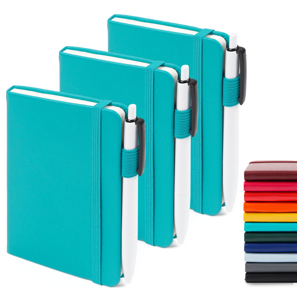 feela 3 Pack Pocket Small Notebook Journals, Mini Cute Hardcover College Ruled Notepad Women Office Supplies, with 3 Black Pens, 3.5”x 5.5”, A6, Pastel Colors, Light Blue, Light Purple, Light Green