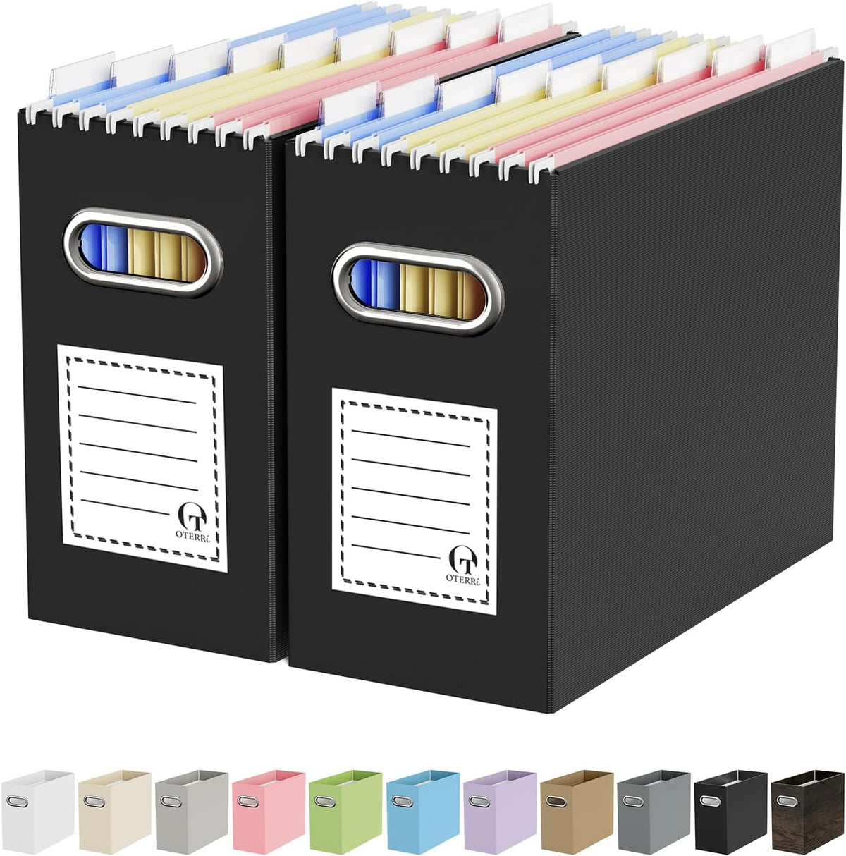 Oterri Portable Collapsible Cardboard File Box with Handle for Letter-Size