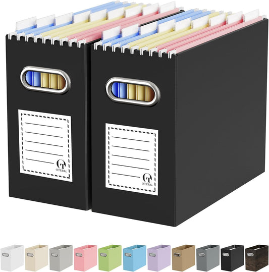 Oterri Portable Collapsible Cardboard File Box with Handle for Letter-Size