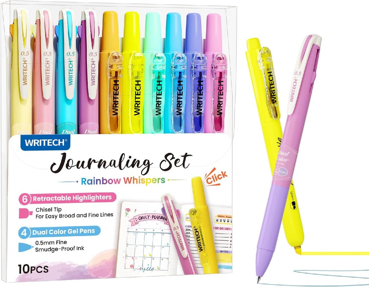 WRITECH Gel Pens Journaling Highlighters: Pastel 2-in-1 Journal Set 10ct