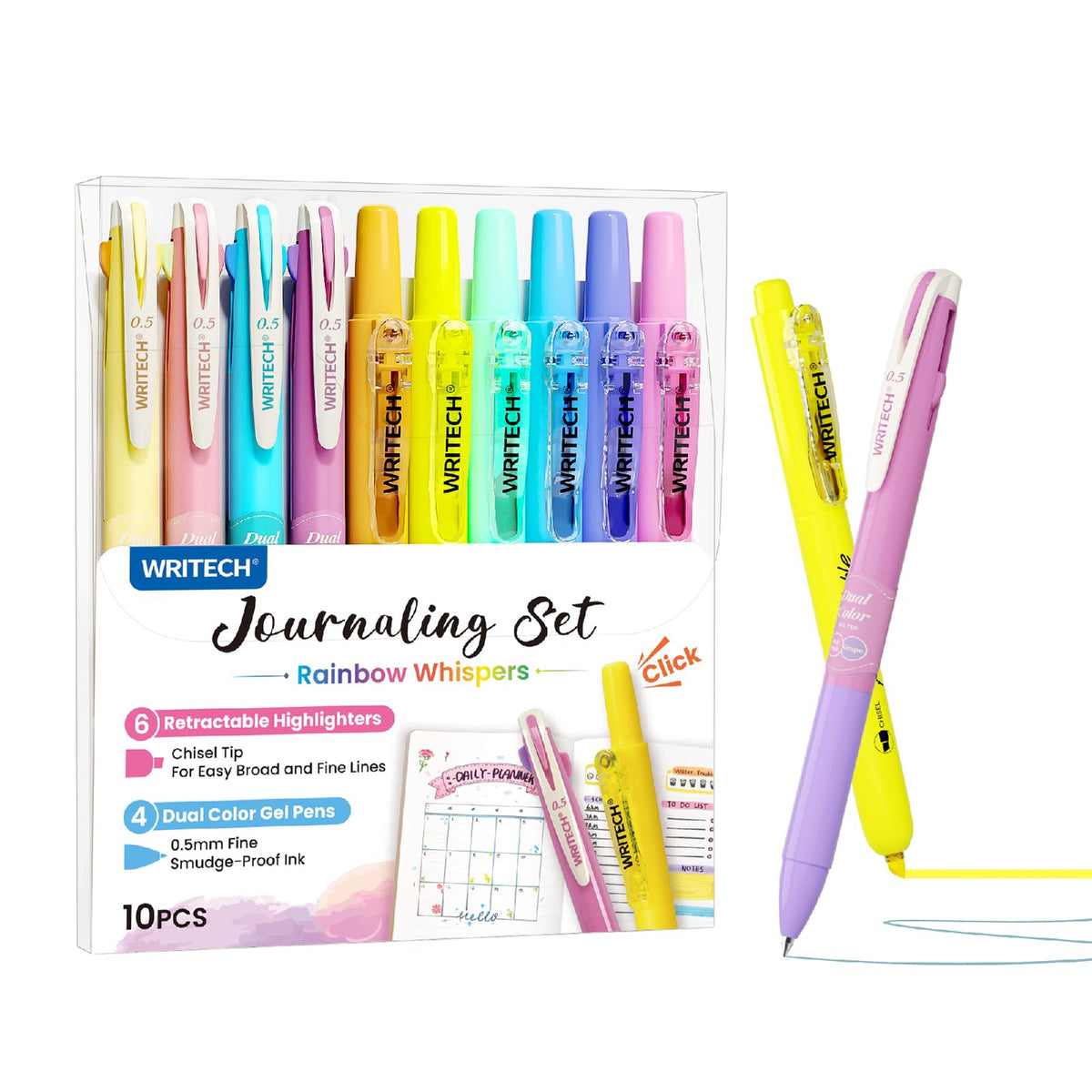 WRITECH Gel Pens Journaling Highlighters: Vintage 2-in-1 Journal Set 10ct
