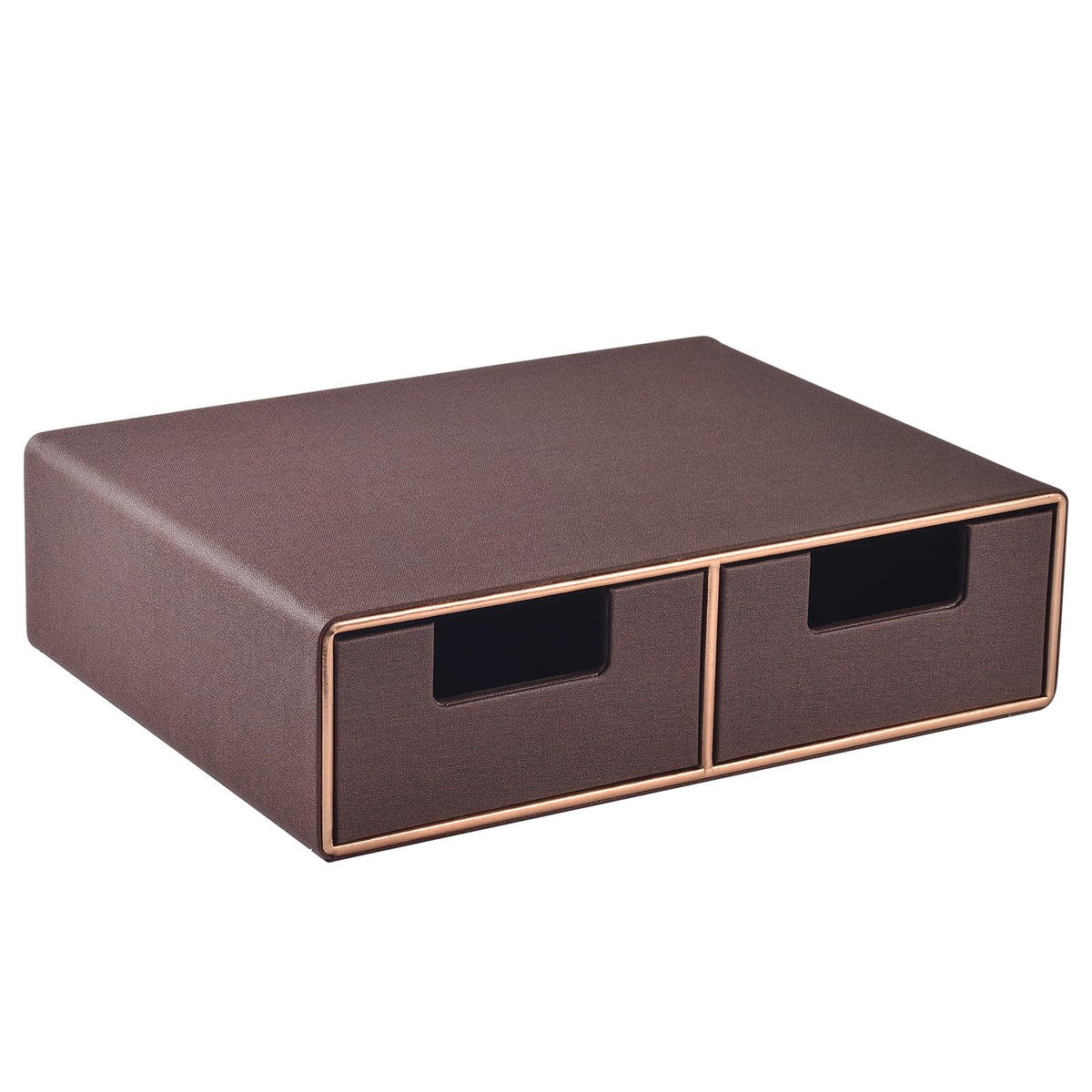 Linen Leather Desk Organizer and monitor stand with Drawers－Mini Desktop Drawer Organizer Stackable－Tabletop Organization Storage Box for Office Supplies Home Vanity Toiletries (Black, 2-drawers)