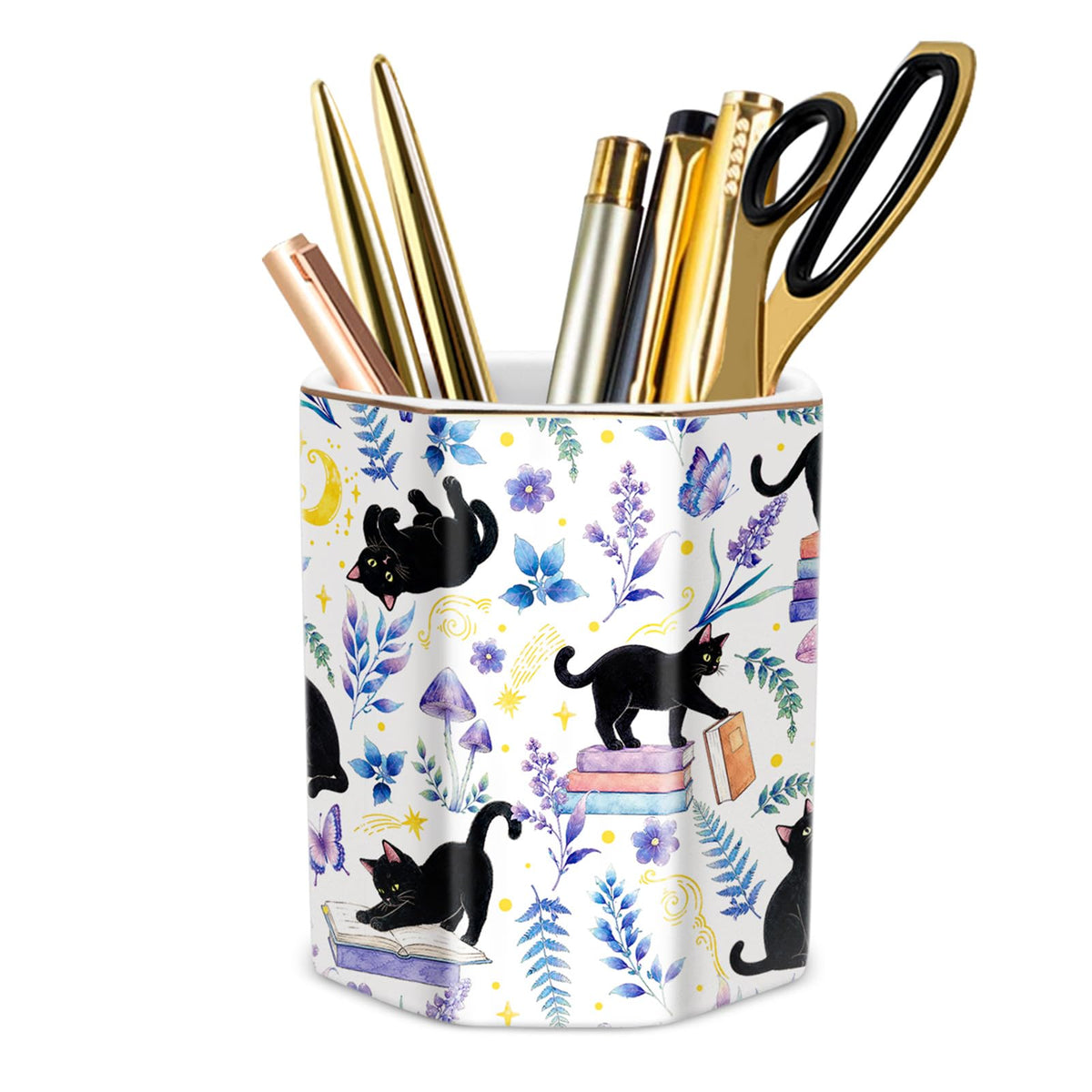 Ceramic Marble Pen Holder, Cute Stationery Holder for Office, Makeup Brush Holder for Girl Women, Colorful Green
