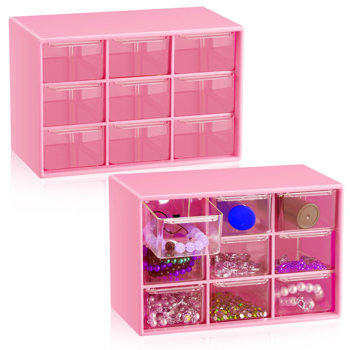 Wenqik 2 Pcs Mini Storage Drawers with 9 Clear Drawers, Green