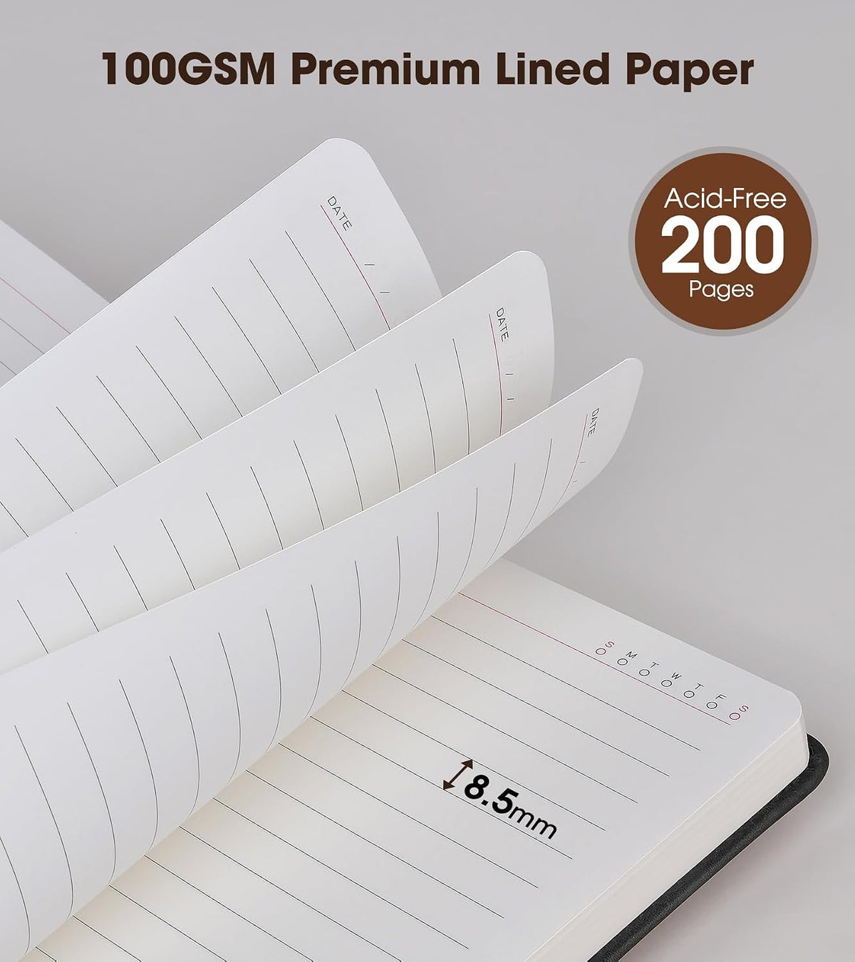 A5 Lined Notebook 5.9"x8.4", Leather Journal with Pen & Gift Box, 200 Pages