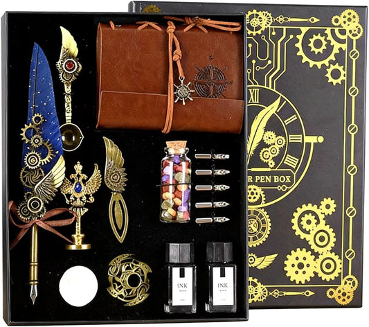 Steampunk Quill,Calligraphy Set,14PCS Stationery Kit,Navy