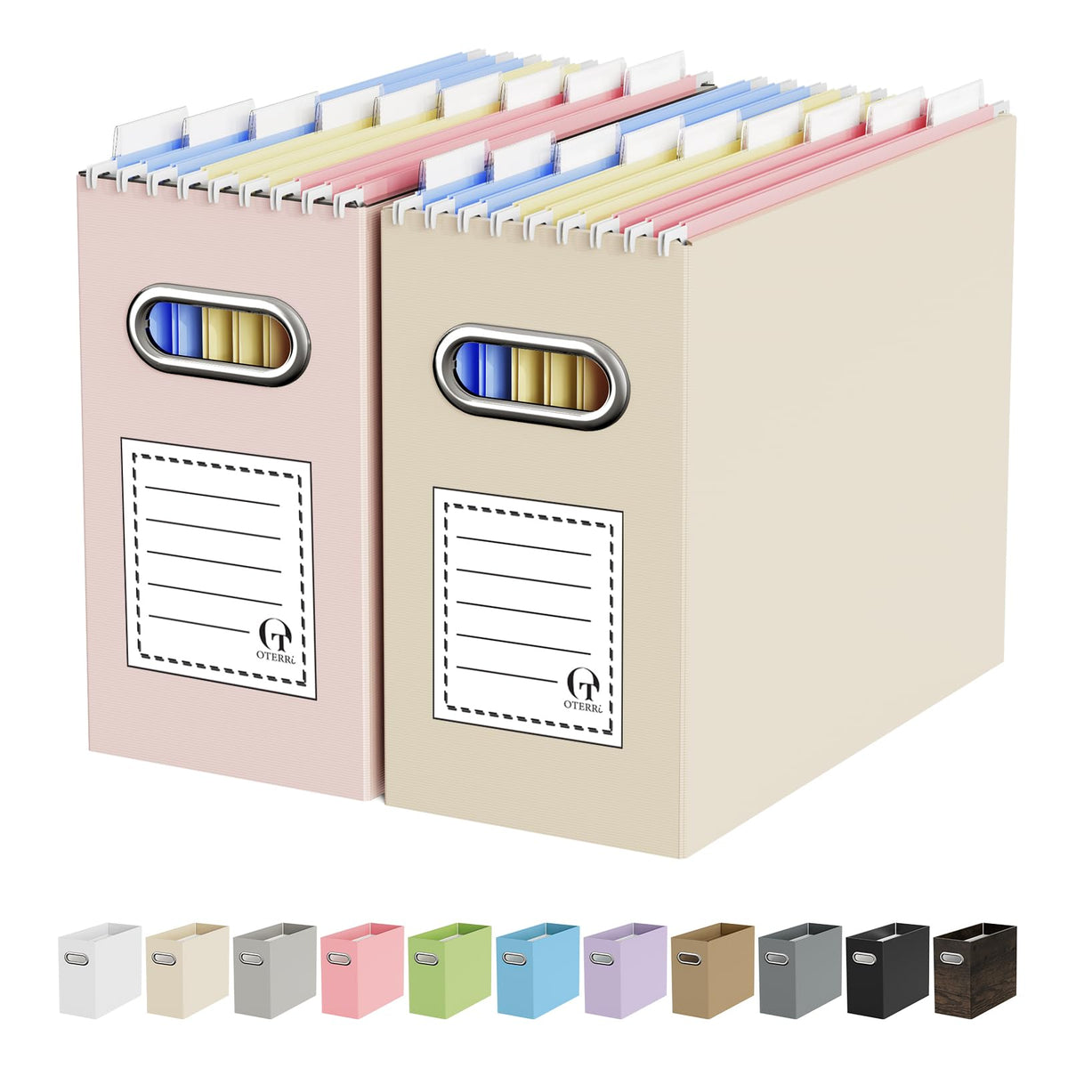 Oterri Portable Collapsible Cardboard File Box with Handle for Letter-Size